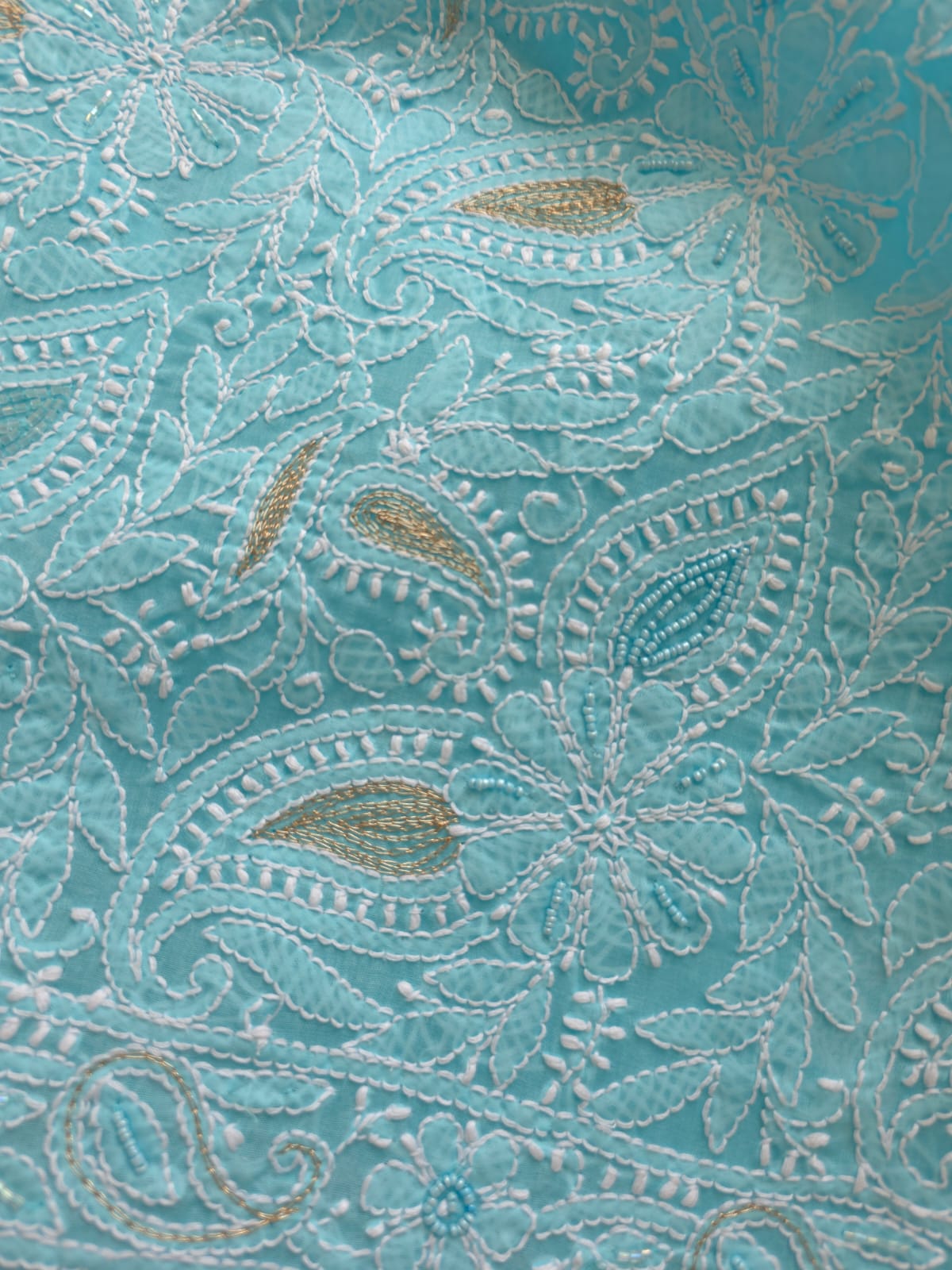 Sea Blue cotton Full suit with fine handwork adorned with Embellishments