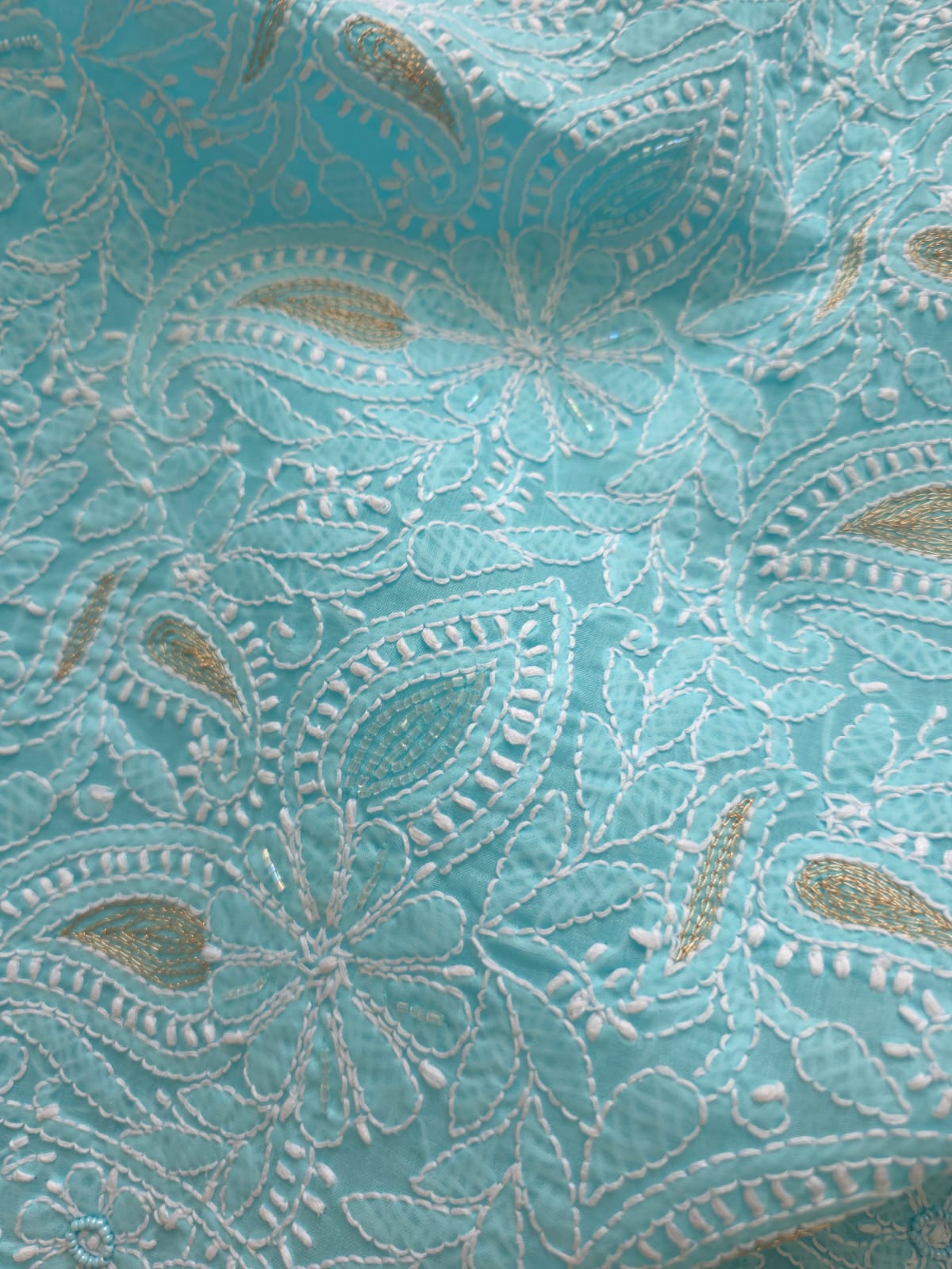 Sea Blue cotton Full suit with fine handwork adorned with Embellishments