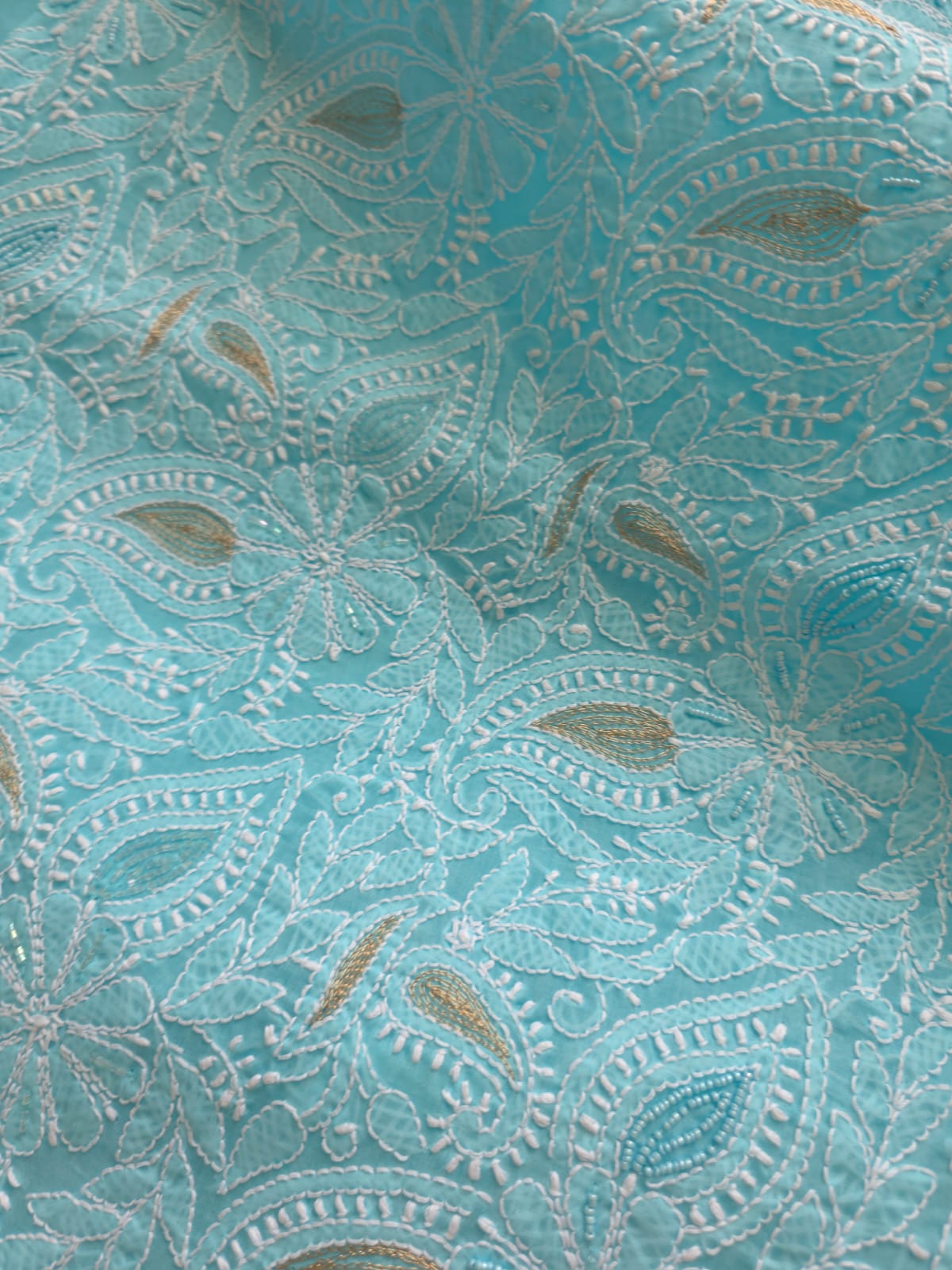 Sea Blue cotton Full suit with fine handwork adorned with Embellishments