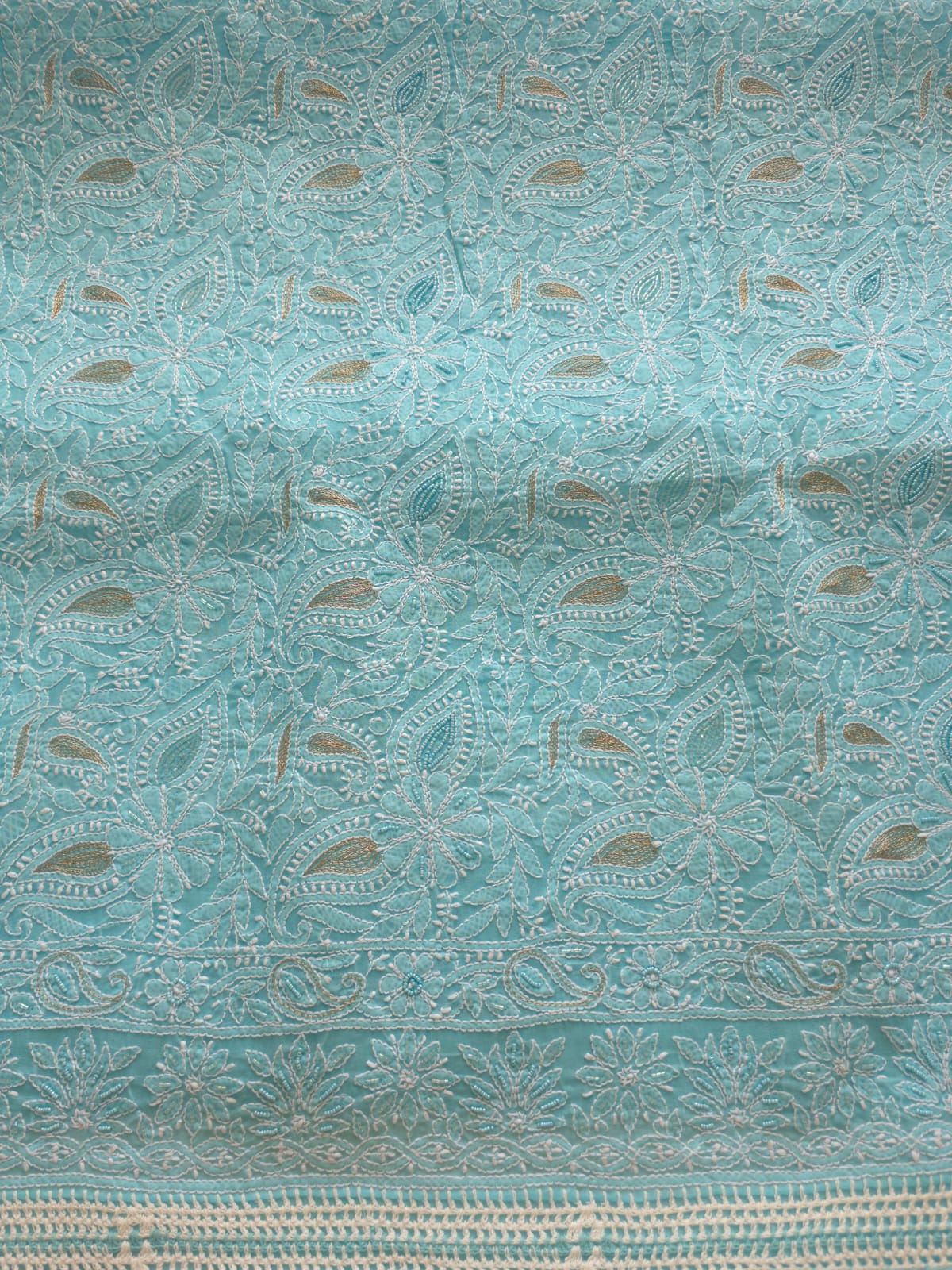 Sea Blue cotton Full suit with fine handwork adorned with Embellishments