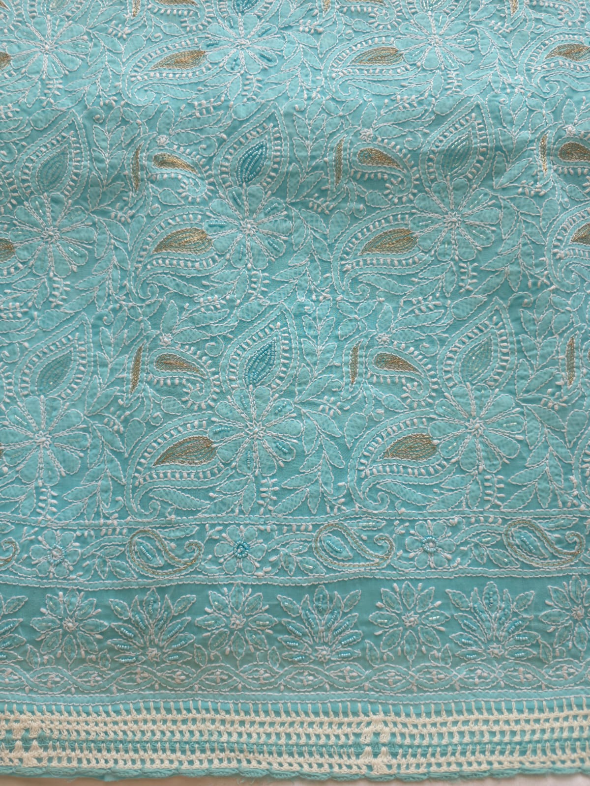 Sea Blue cotton Full suit with fine handwork adorned with Embellishments