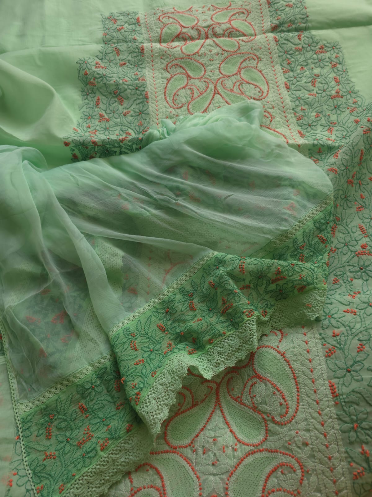 Sea Green Full suit with exquisite handwork  Jaaliwork
