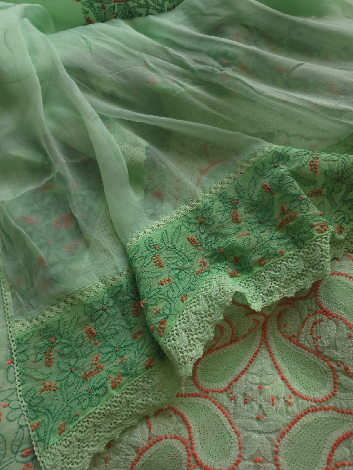 Sea Green Full suit with exquisite handwork  Jaaliwork