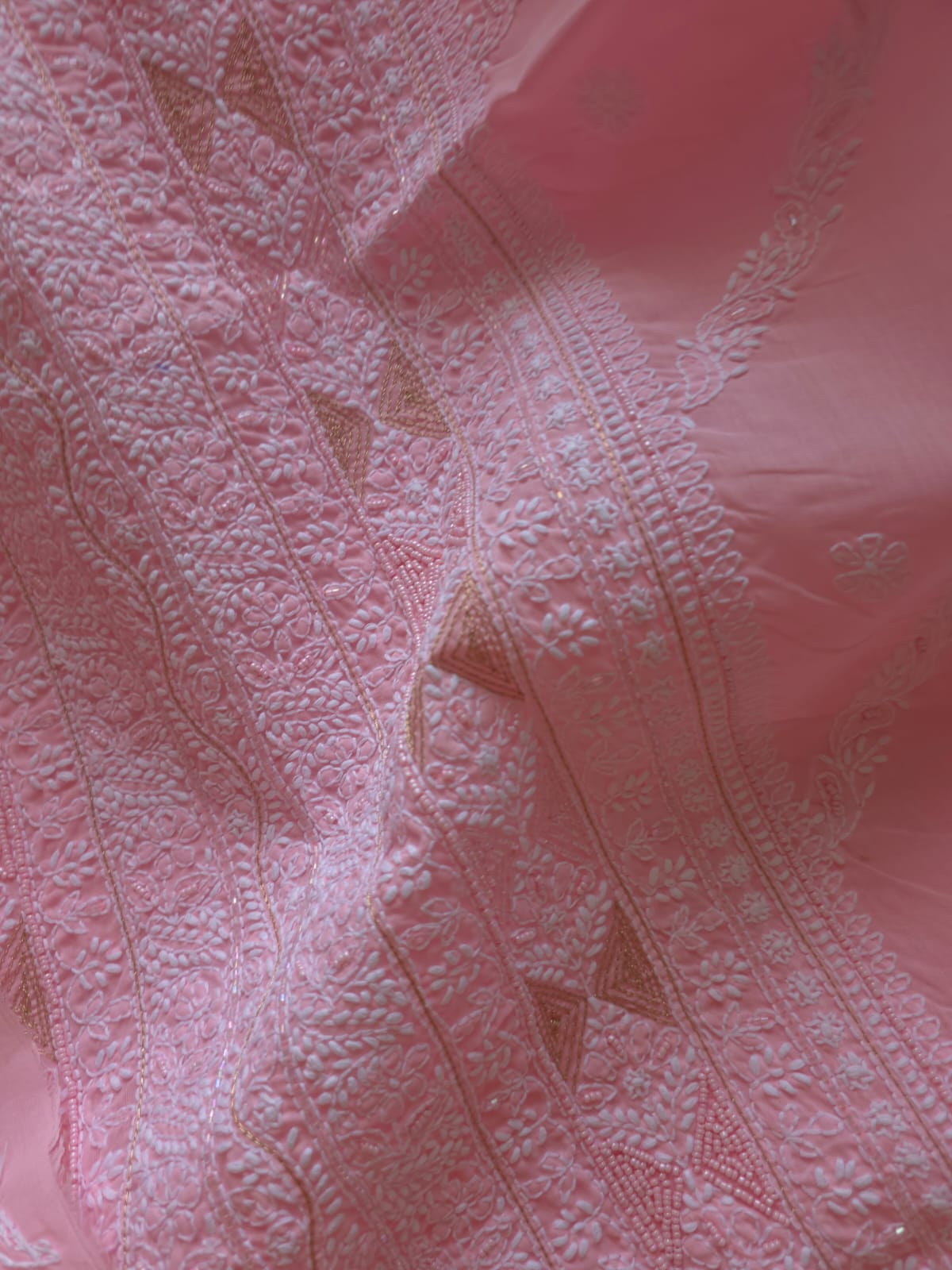 Pink Cotton full suit with chikankari with embellishments