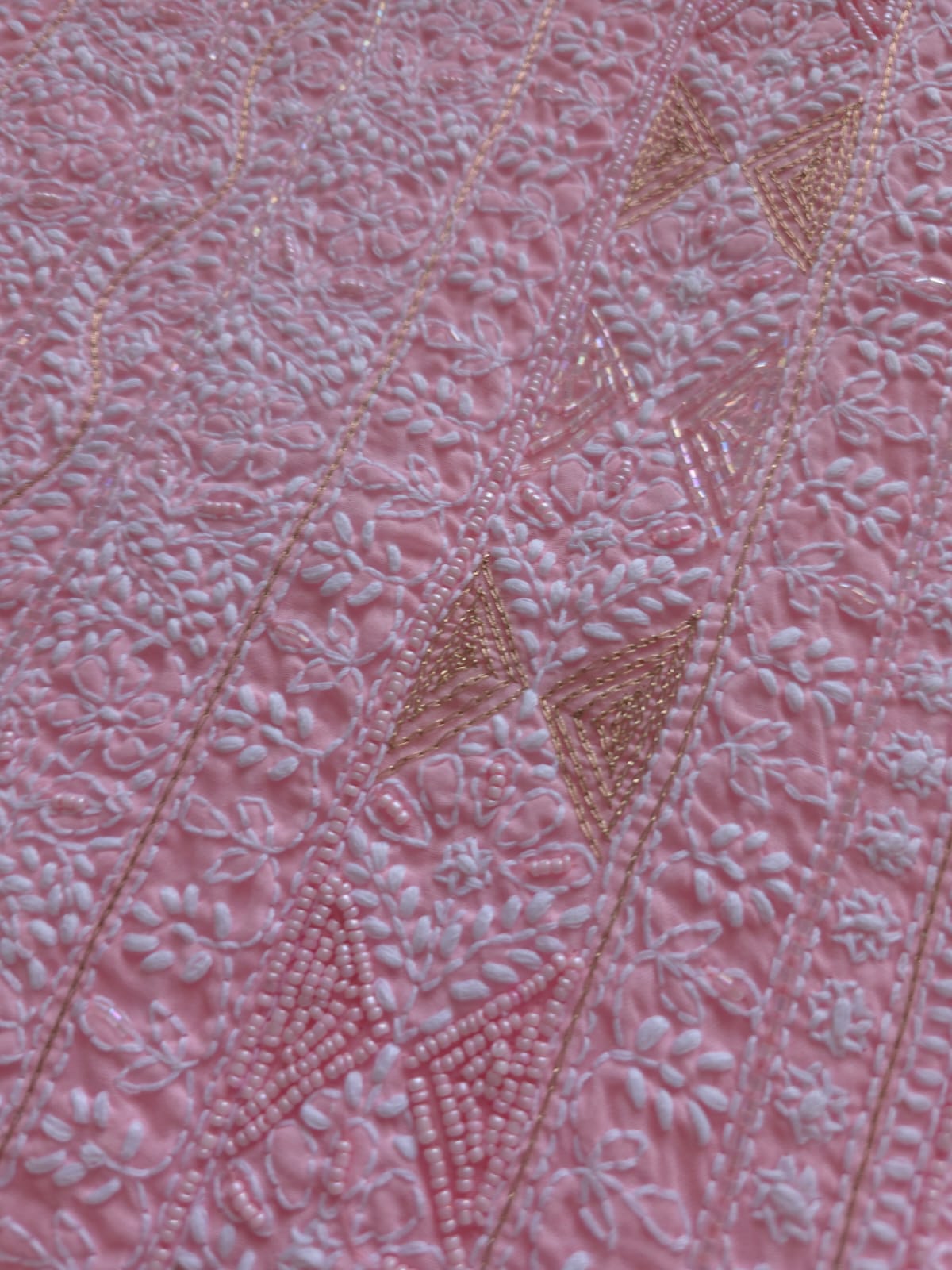 Pink Cotton full suit with chikankari with embellishments