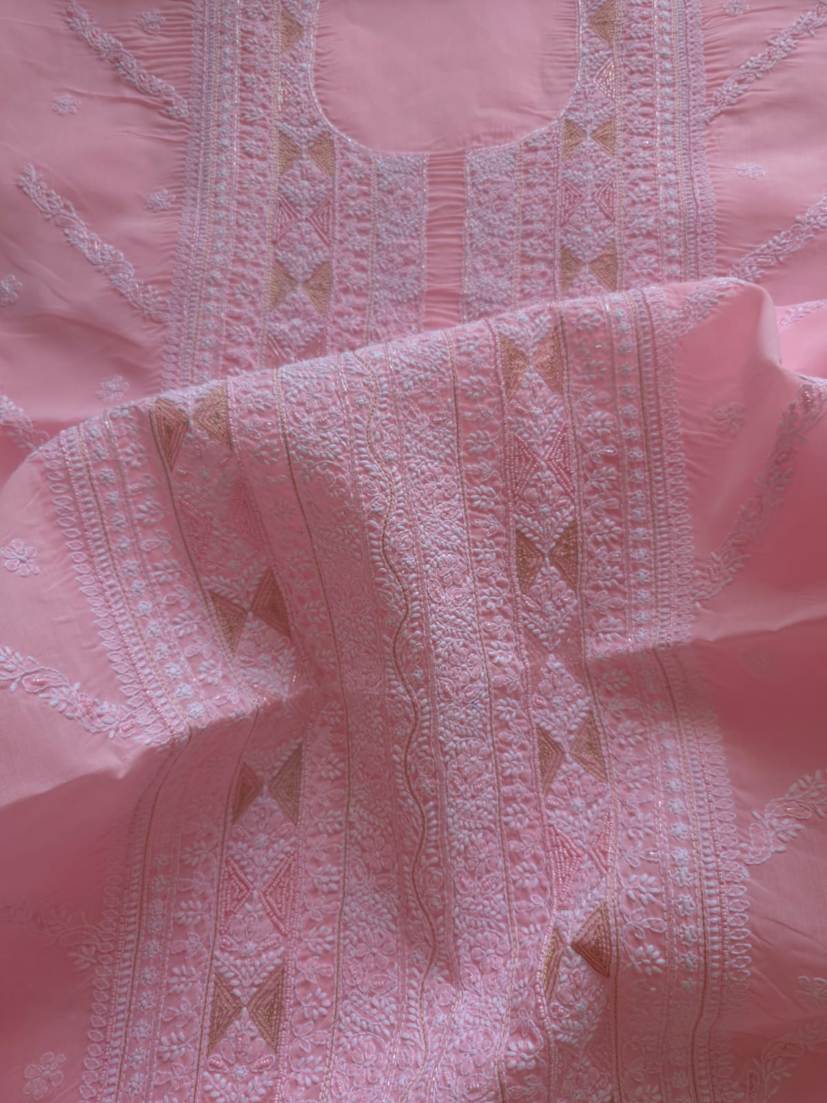 Pink Cotton full suit with chikankari with embellishments