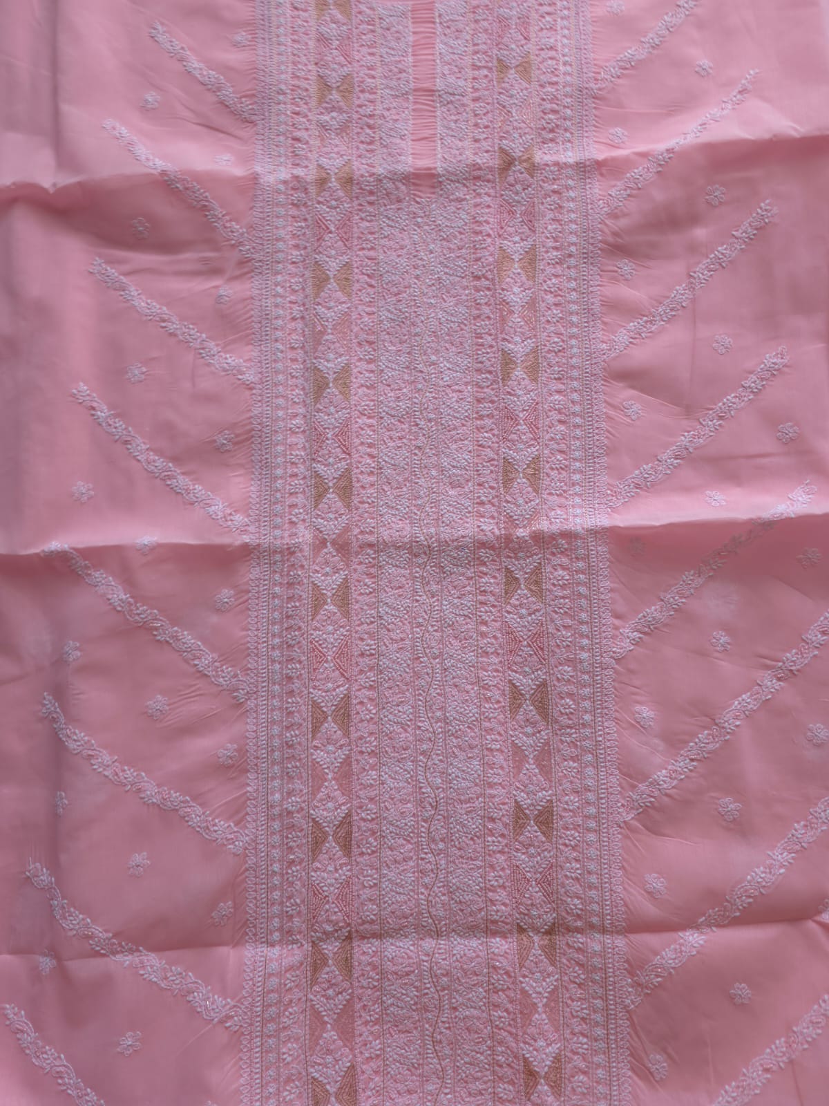 Pink Cotton full suit with chikankari with embellishments