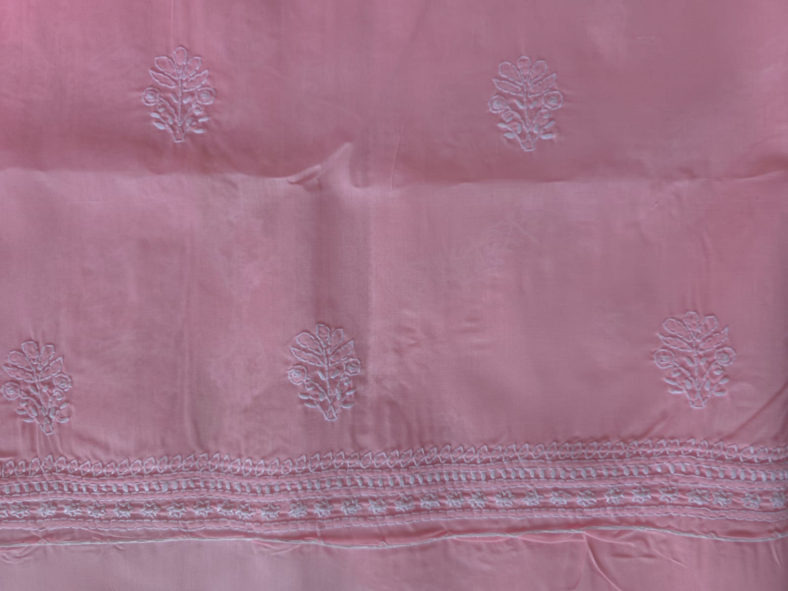 Pink Cotton full suit with chikankari with embellishments