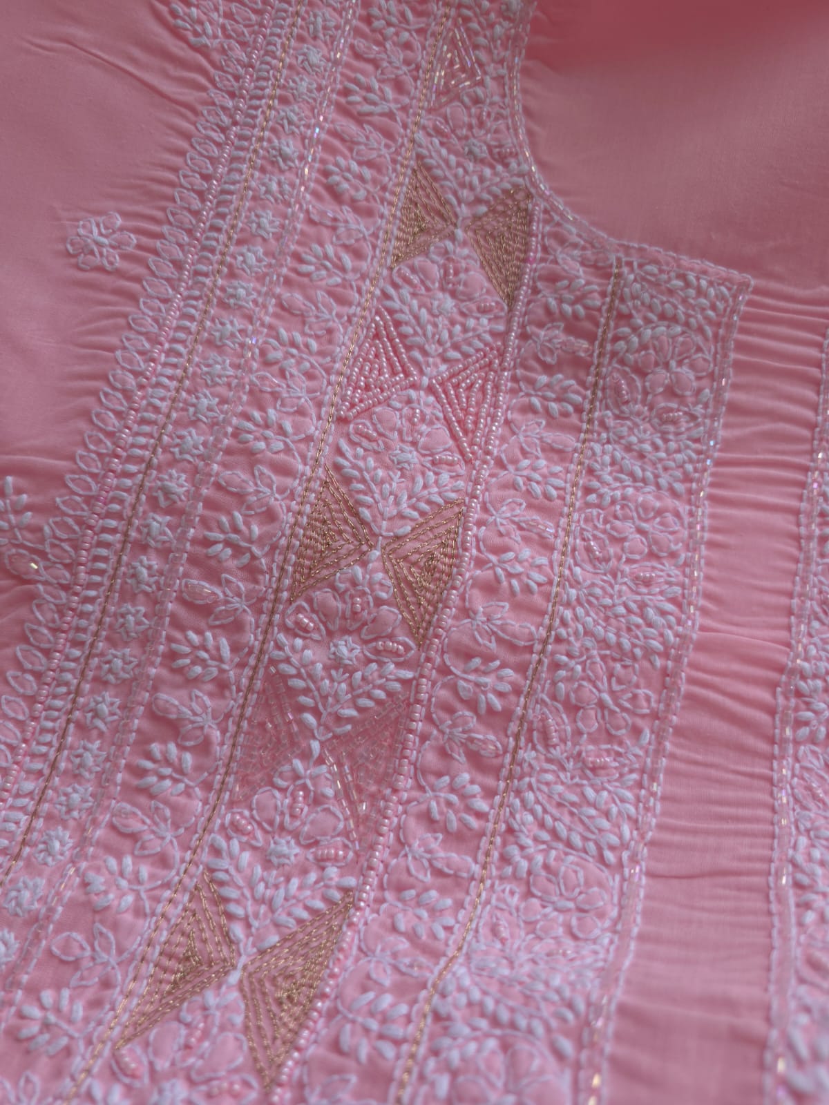 Pink Cotton full suit with chikankari with embellishments