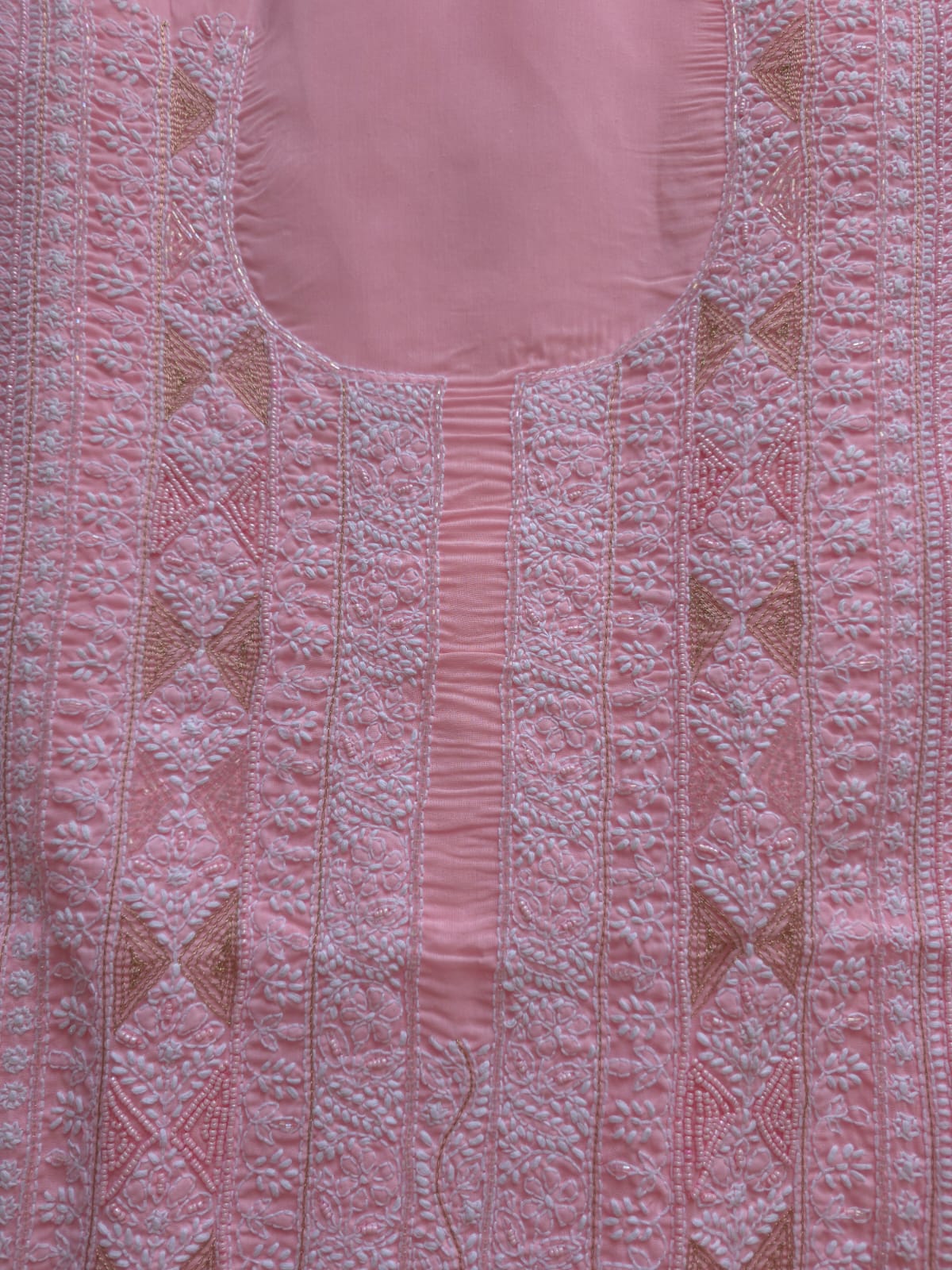 Pink Cotton full suit with chikankari with embellishments