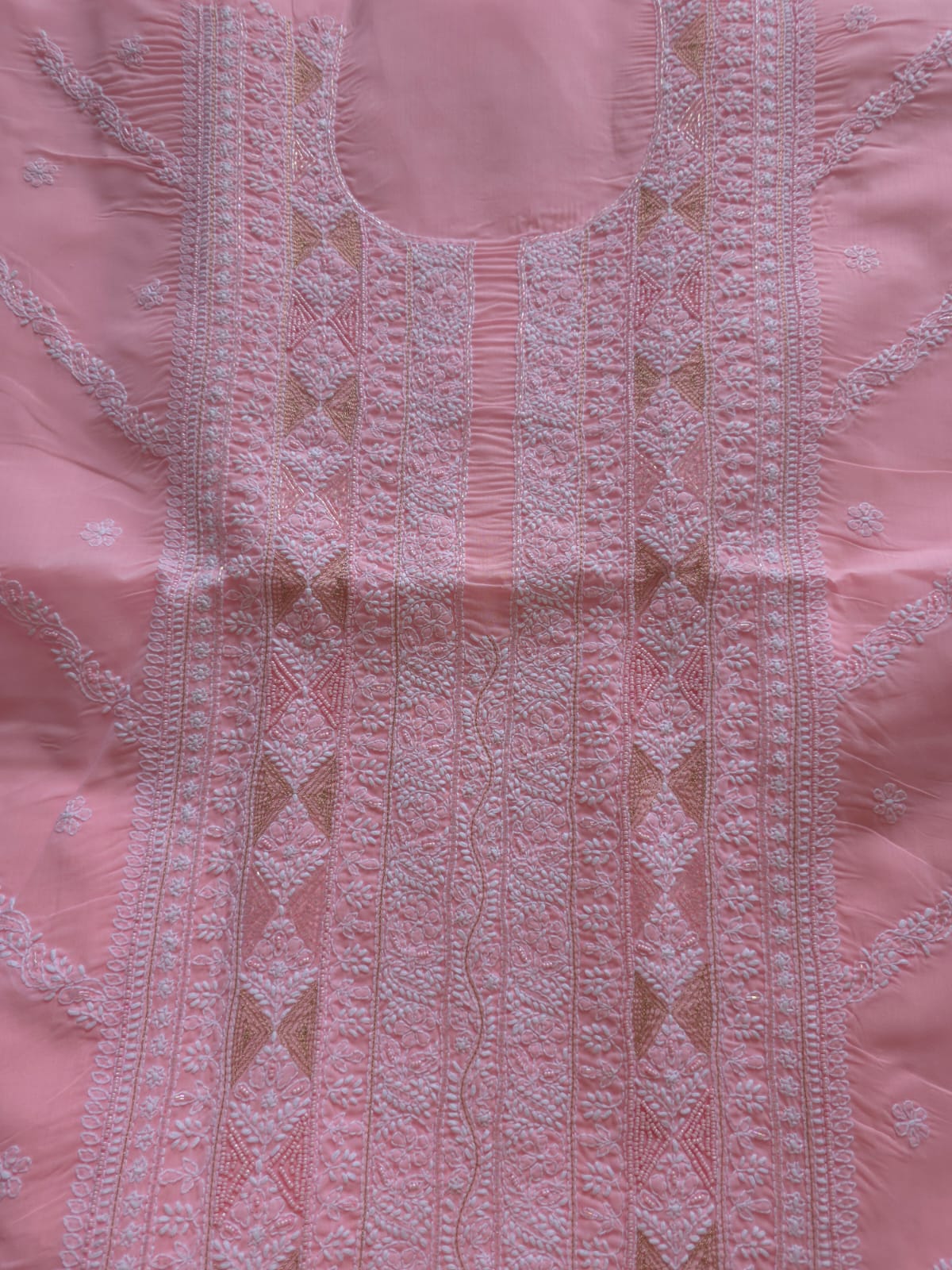 Pink Cotton full suit with chikankari with embellishments