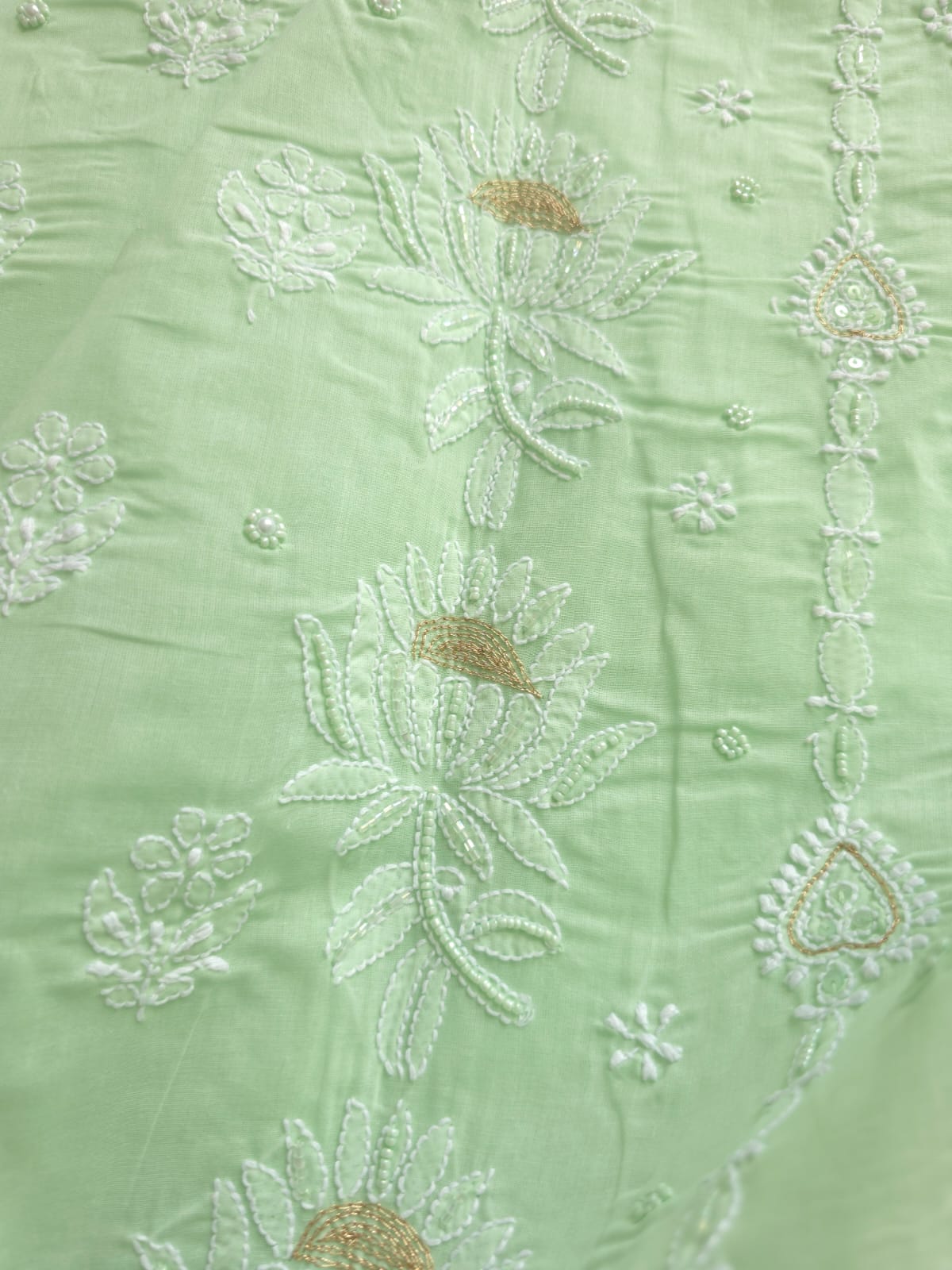 Mint Green full suit with lucknowi work and pearl cutdana