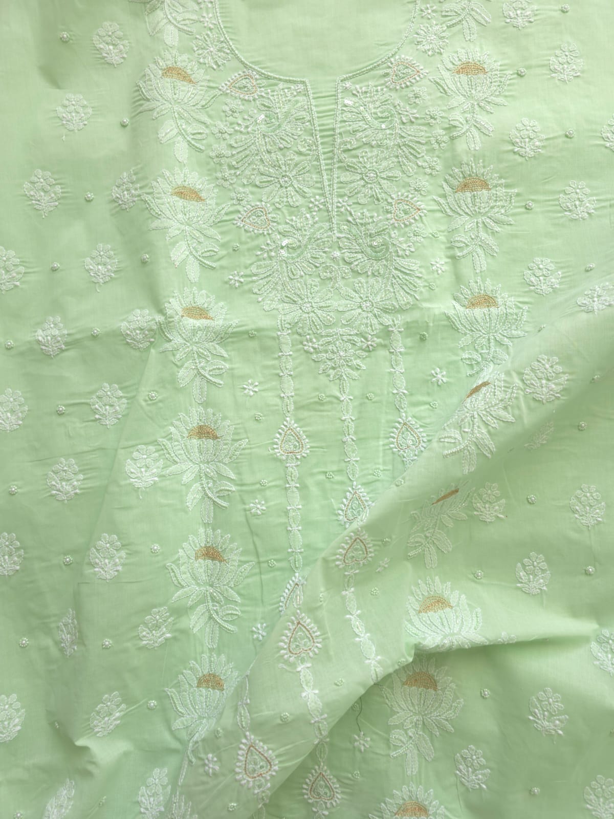 Mint Green full suit with lucknowi work and pearl cutdana