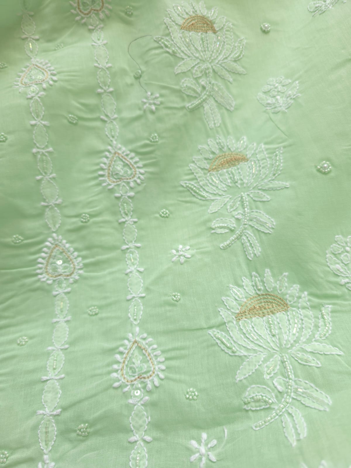 Mint Green full suit with lucknowi work and pearl cutdana