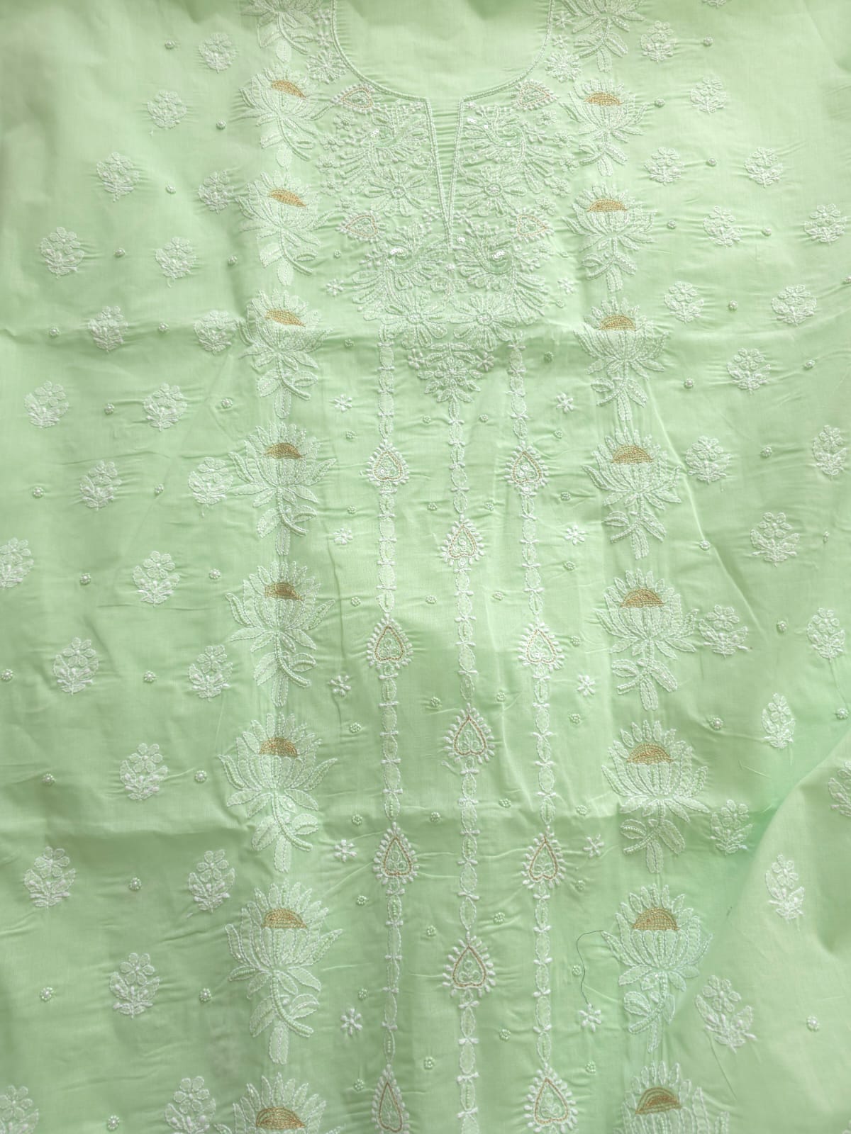 Mint Green full suit with lucknowi work and pearl cutdana