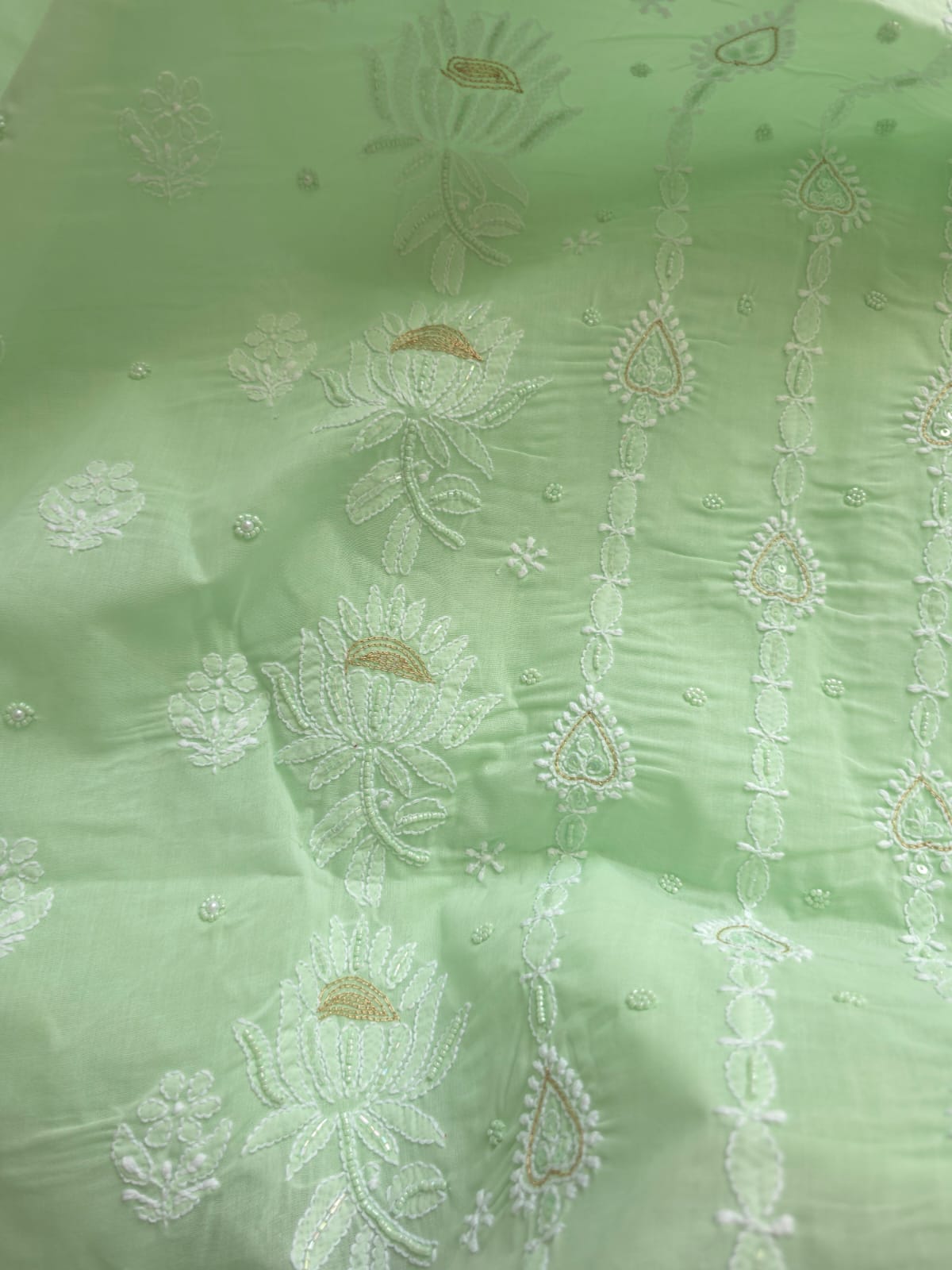 Mint Green full suit with lucknowi work and pearl cutdana