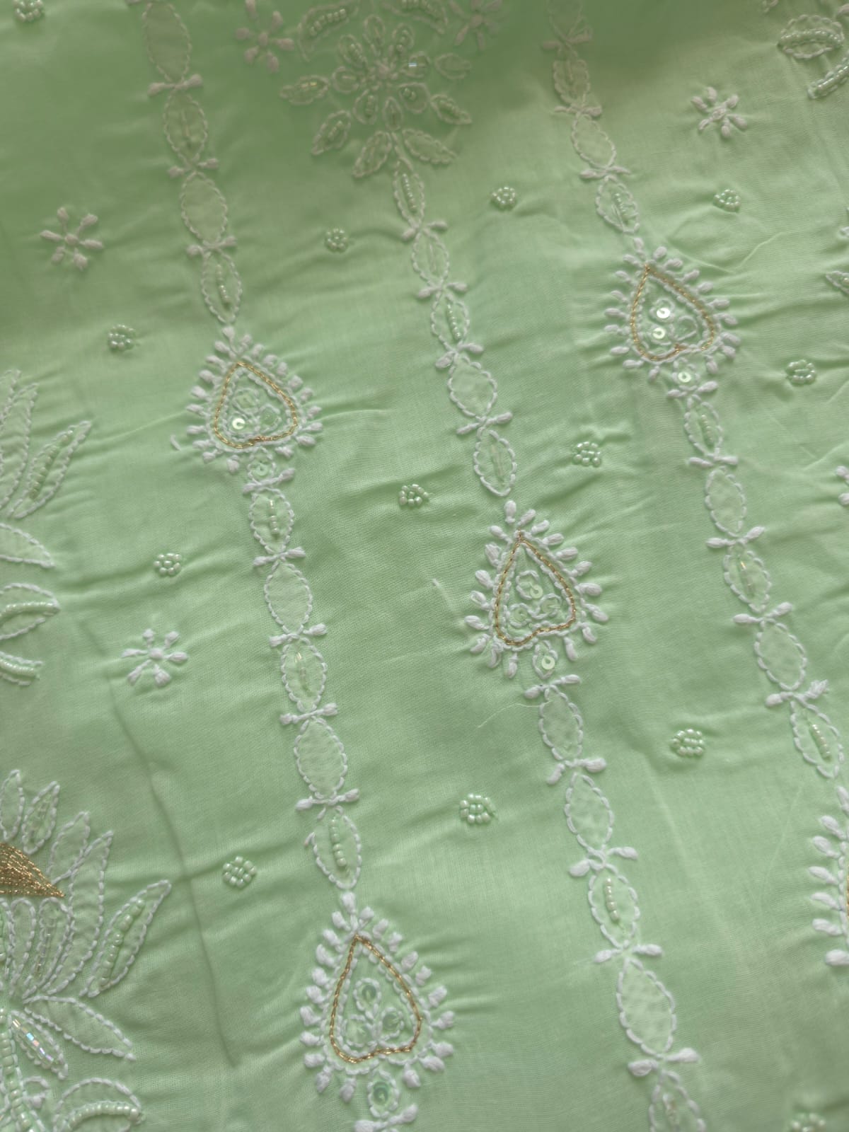 Mint Green full suit with lucknowi work and pearl cutdana