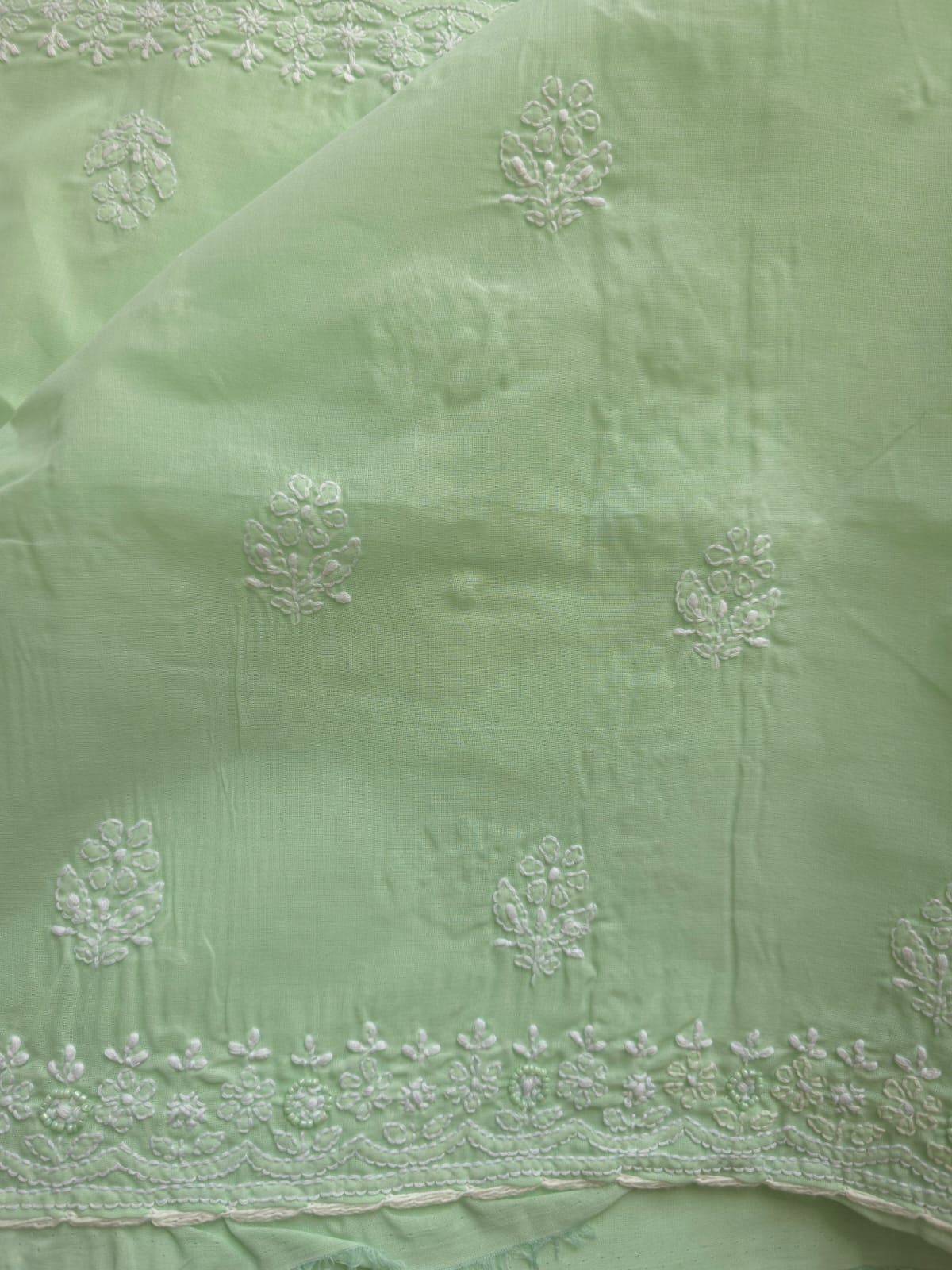 Mint Green full suit with lucknowi work and pearl cutdana