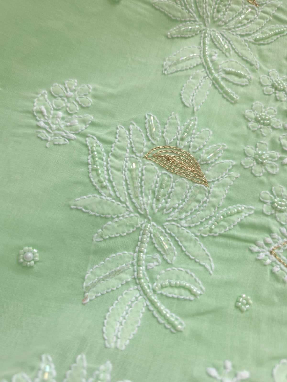 Mint Green full suit with lucknowi work and pearl cutdana