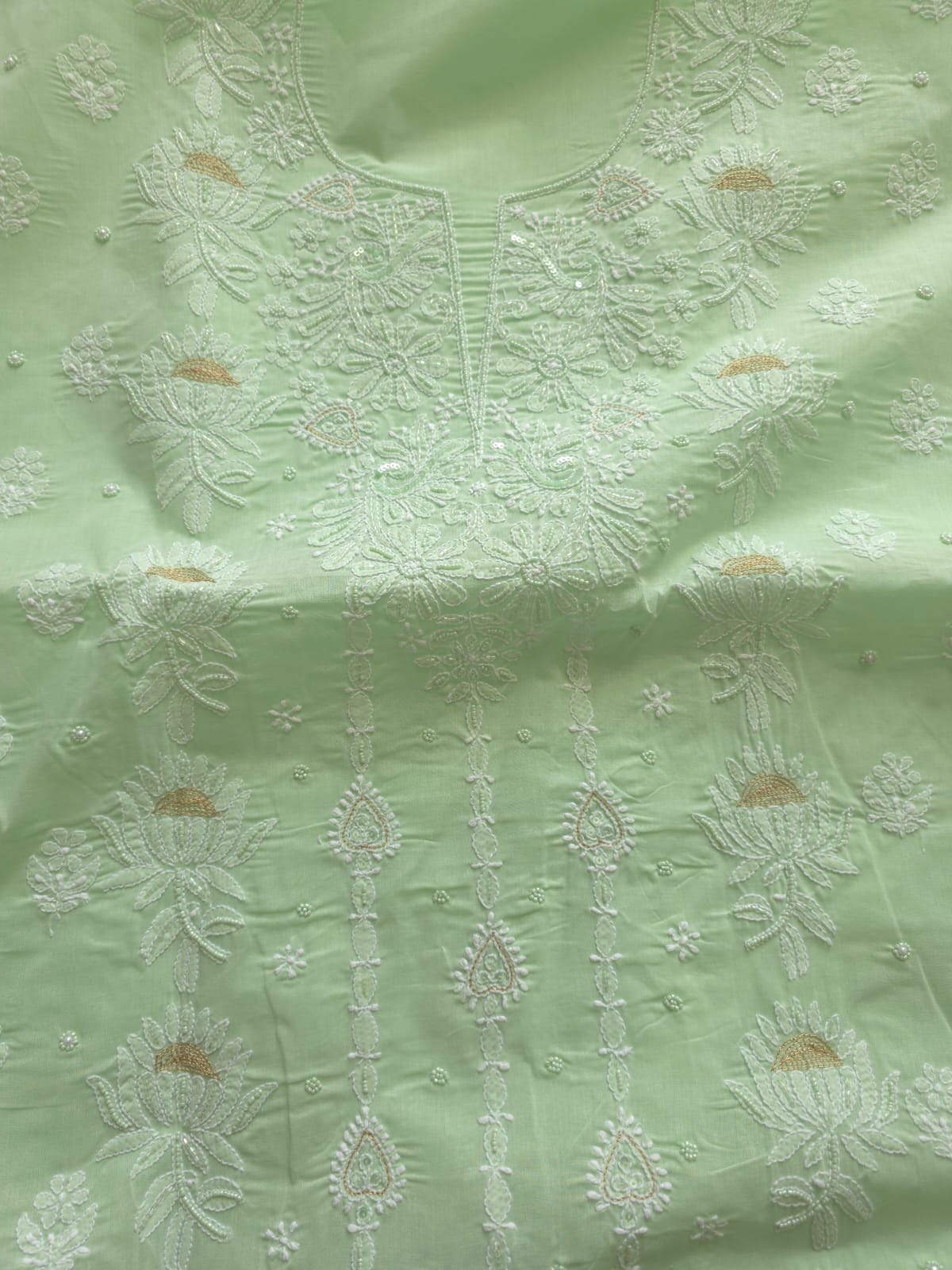Mint Green full suit with lucknowi work and pearl cutdana