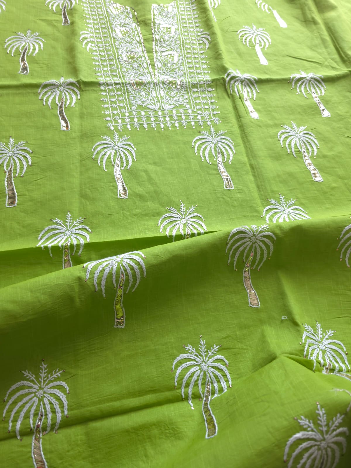 Bright Green Kurta fabric with Chaloo Mukaish