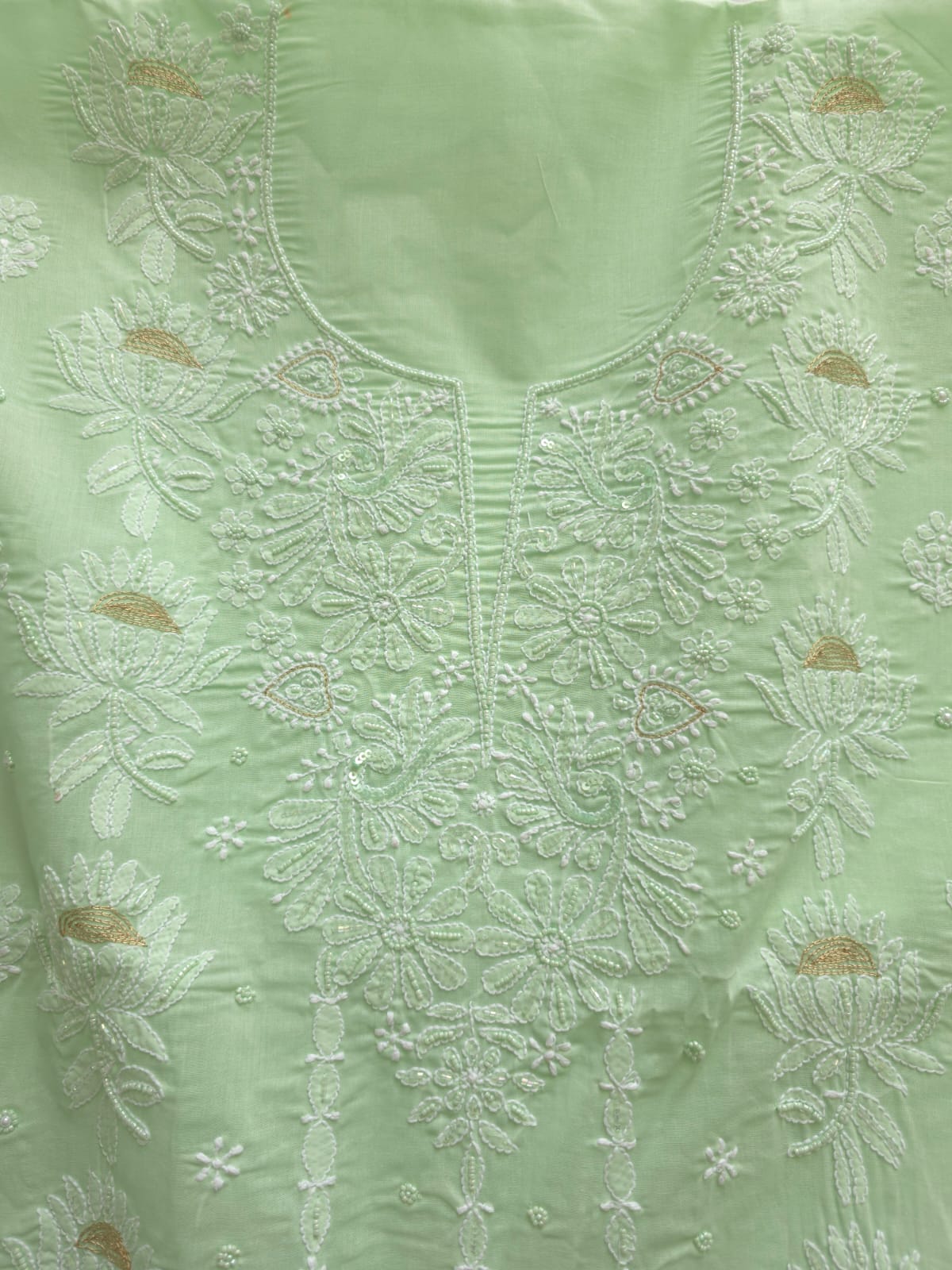 Mint Green full suit with lucknowi work and pearl cutdana