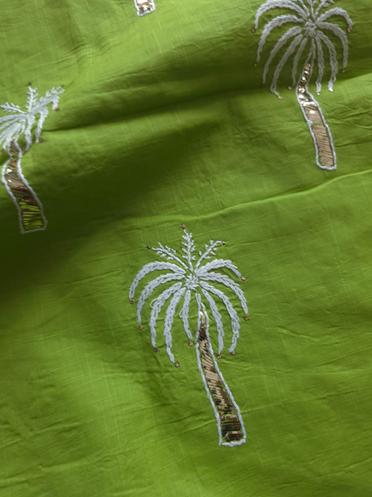 Bright Green Kurta fabric with Chaloo Mukaish