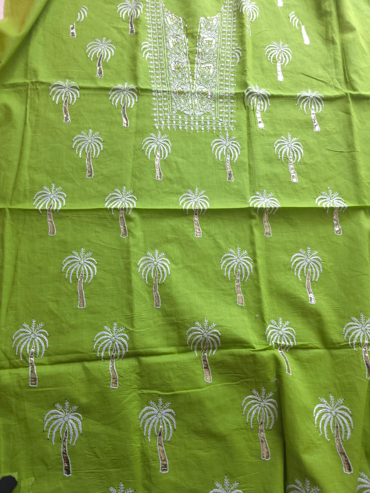 Bright Green Kurta fabric with Chaloo Mukaish