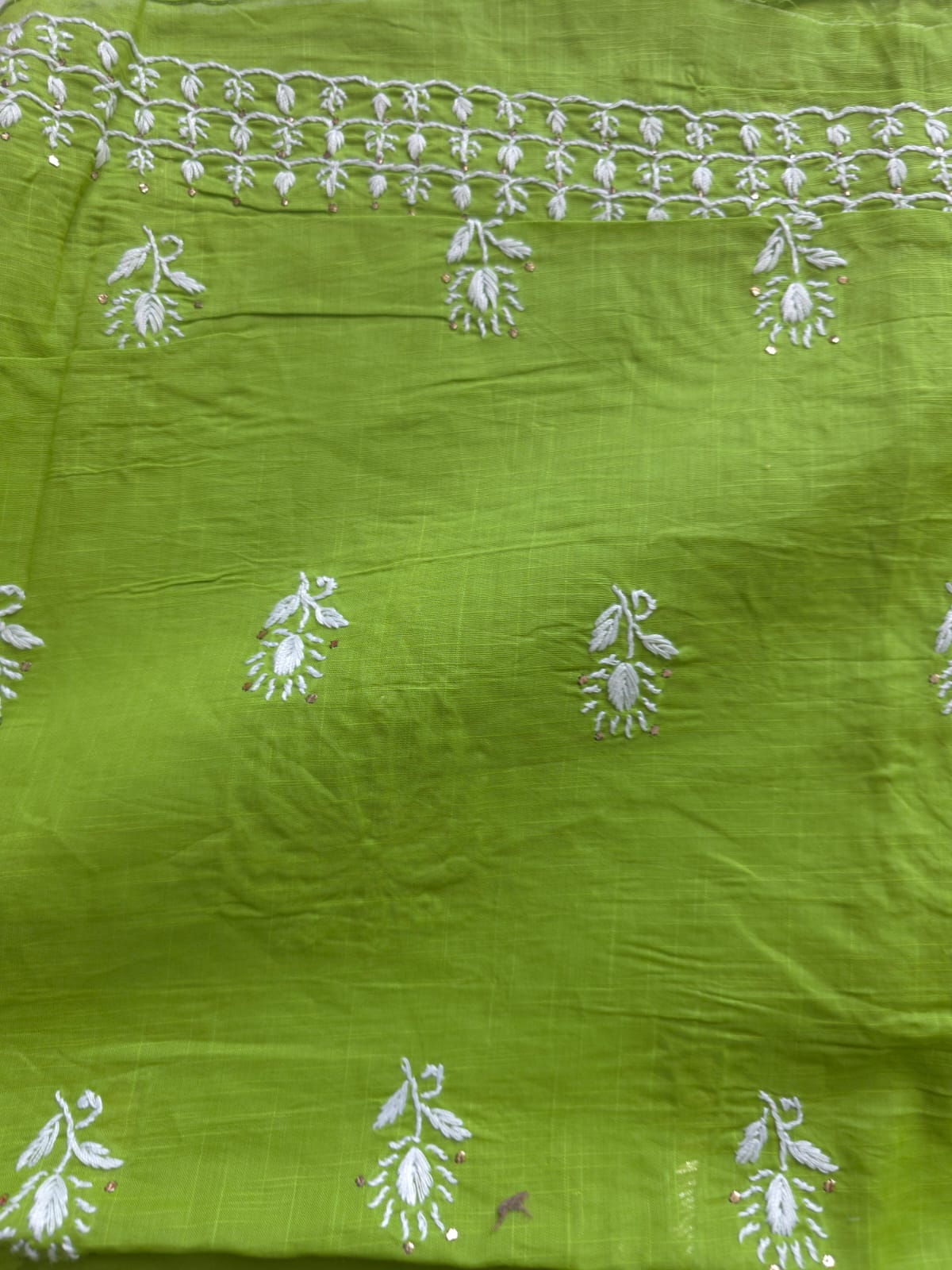 Bright Green Kurta fabric with Chaloo Mukaish