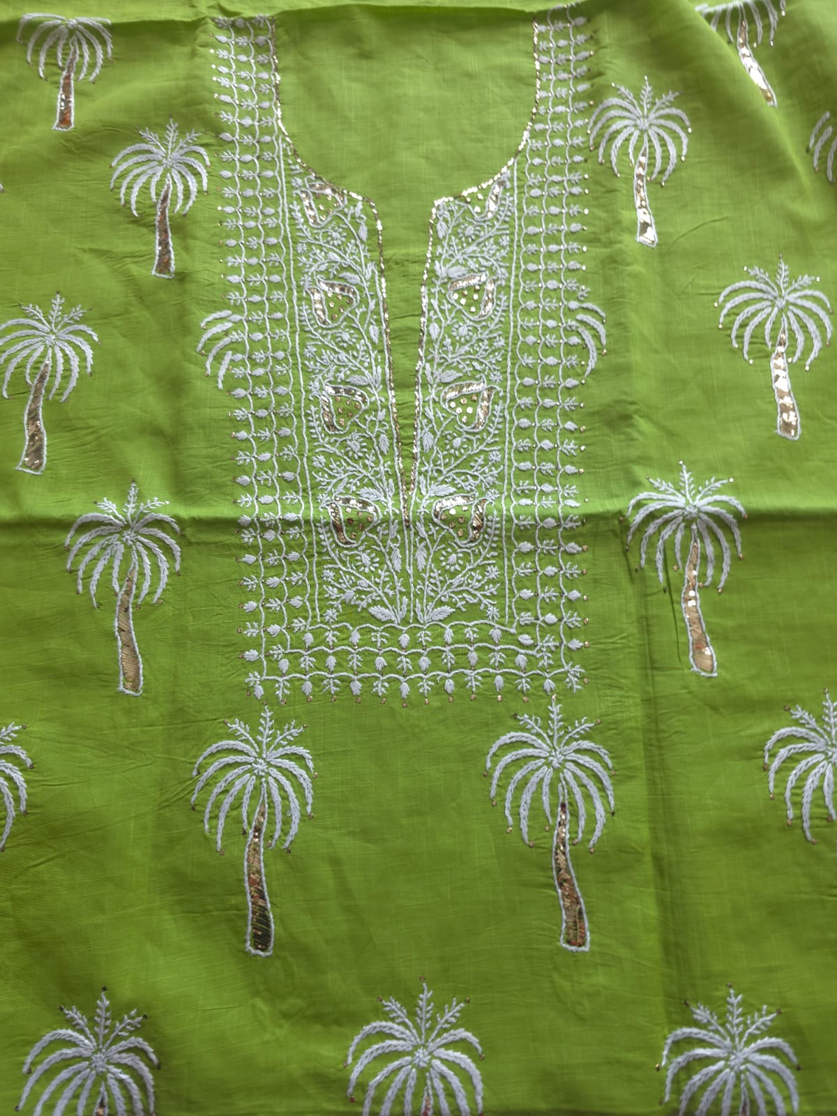 Bright Green Kurta fabric with Chaloo Mukaish