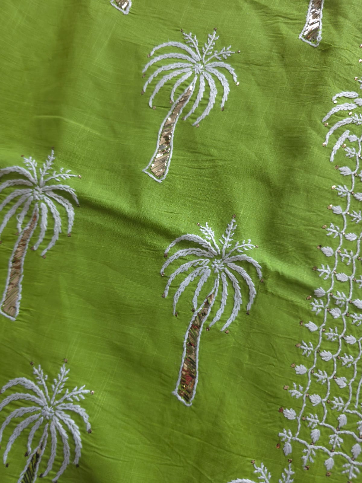 Bright Green Kurta fabric with Chaloo Mukaish