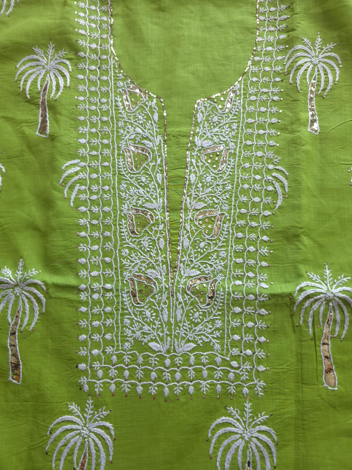 Bright Green Kurta fabric with Chaloo Mukaish