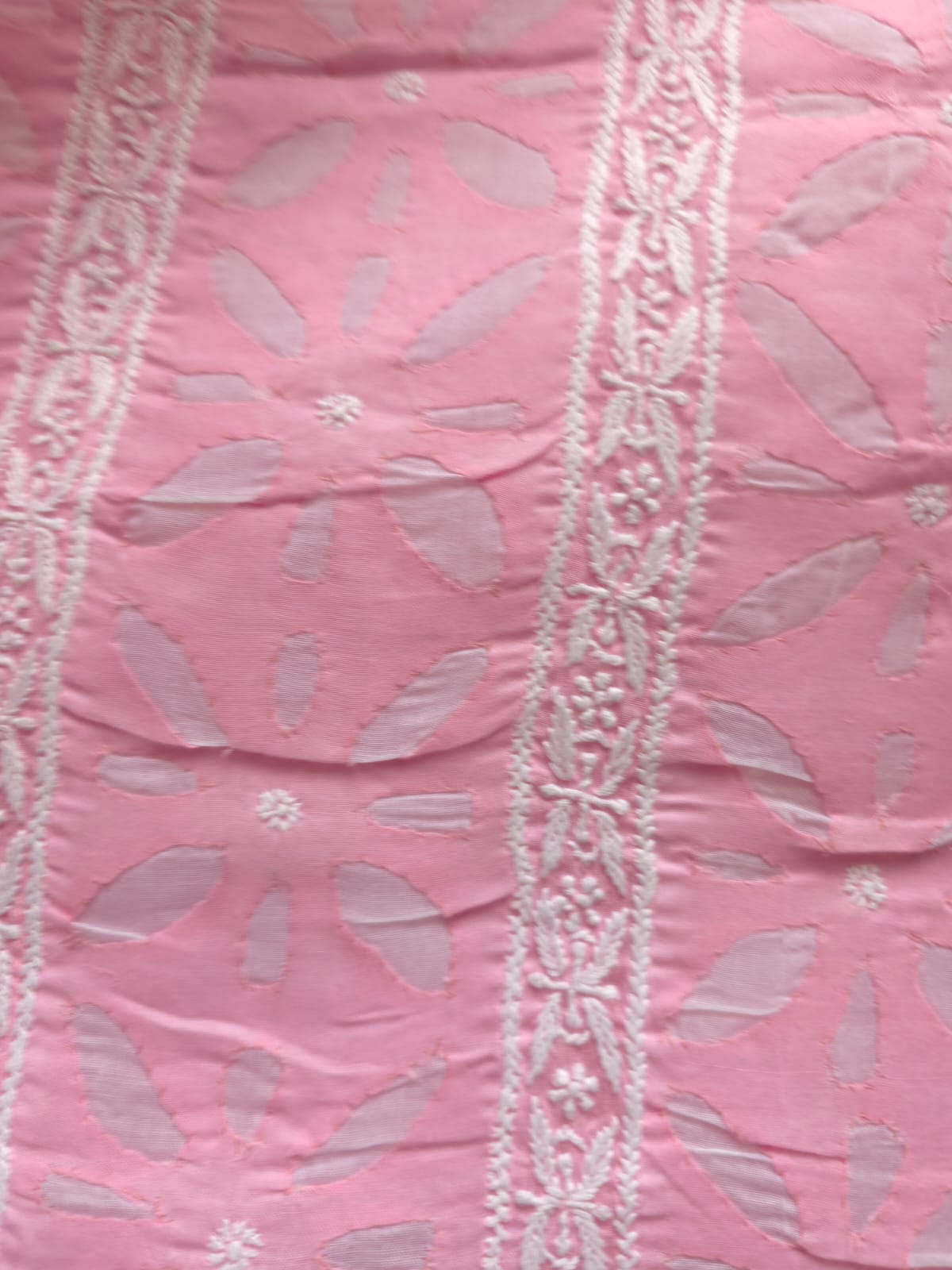 Pink Cotton Kurta fabric with Chikan work Darazapplique