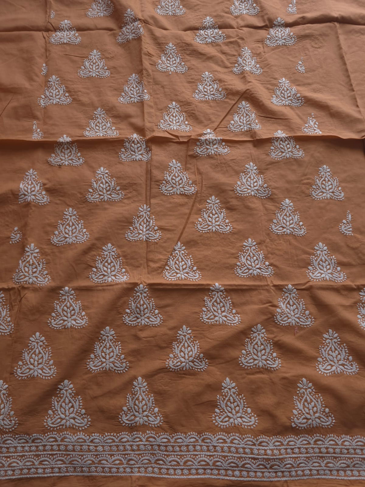 Brown pure cotton kurta fabric with fine handwork