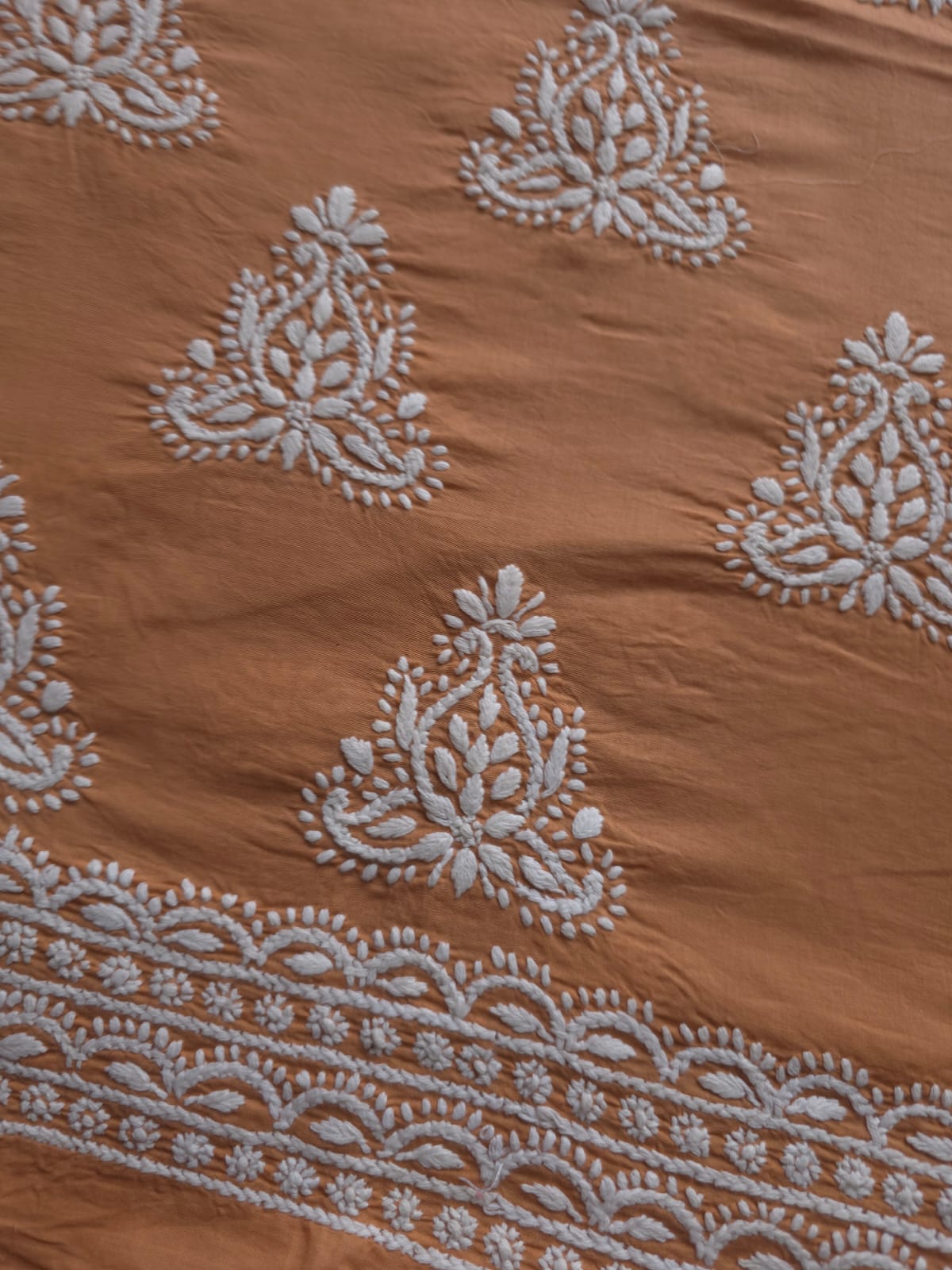 Brown pure cotton kurta fabric with fine handwork