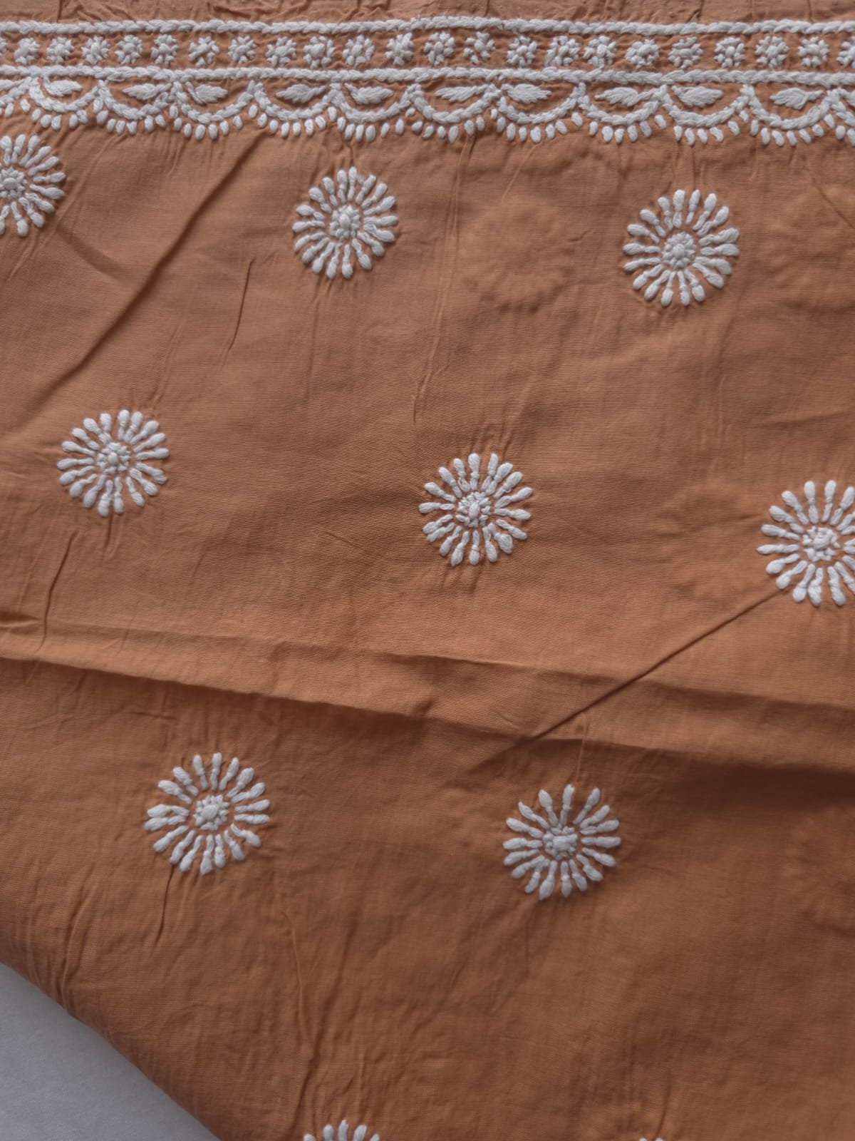 Brown pure cotton kurta fabric with fine handwork