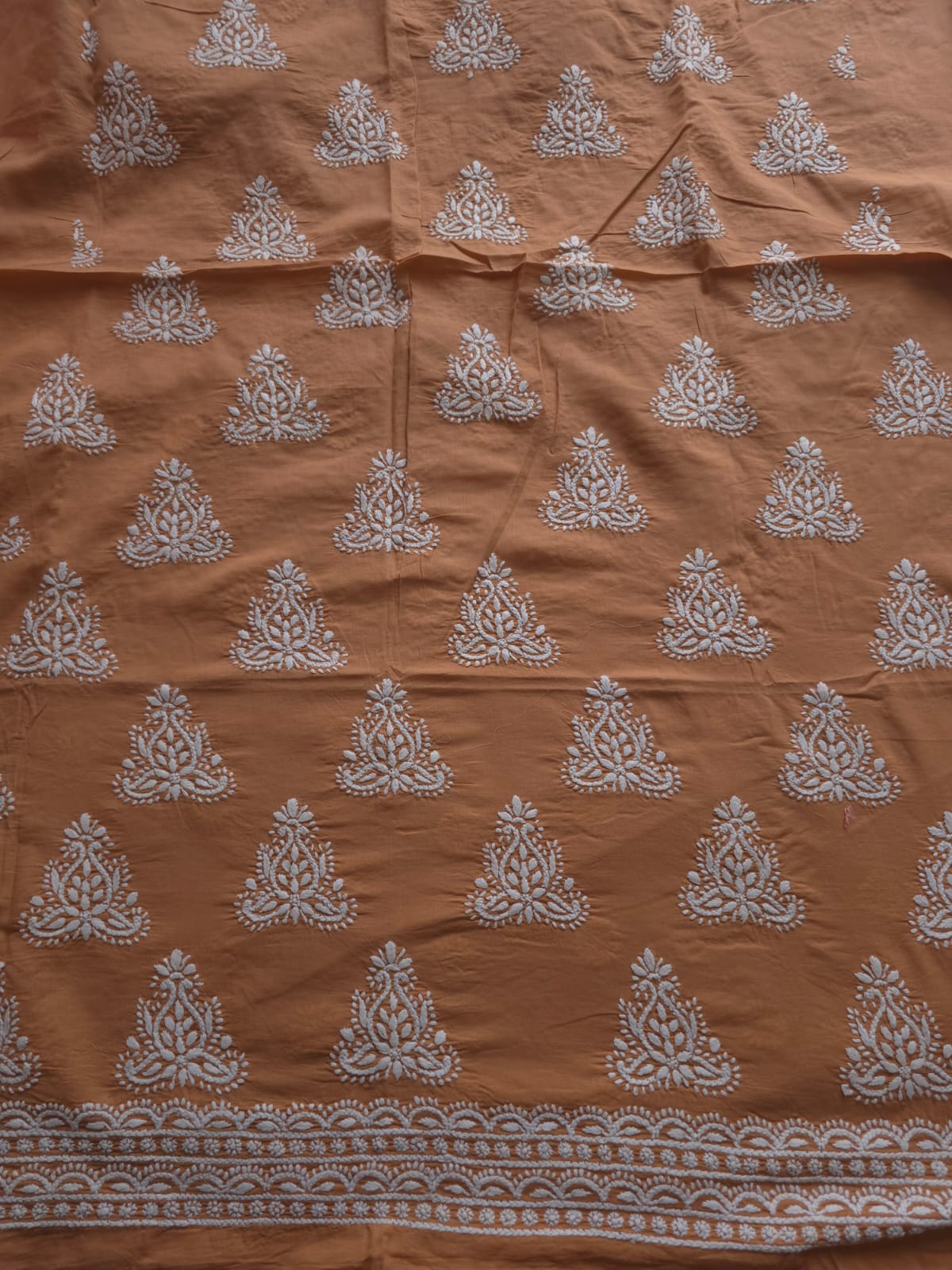 Brown pure cotton kurta fabric with fine handwork