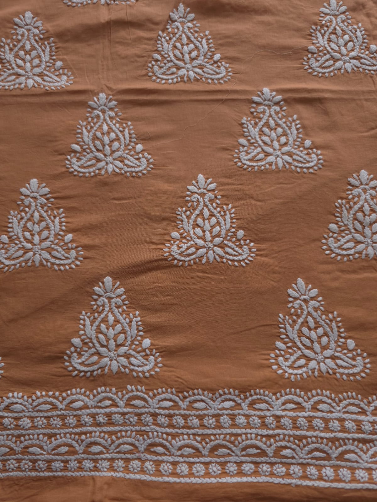 Brown pure cotton kurta fabric with fine handwork