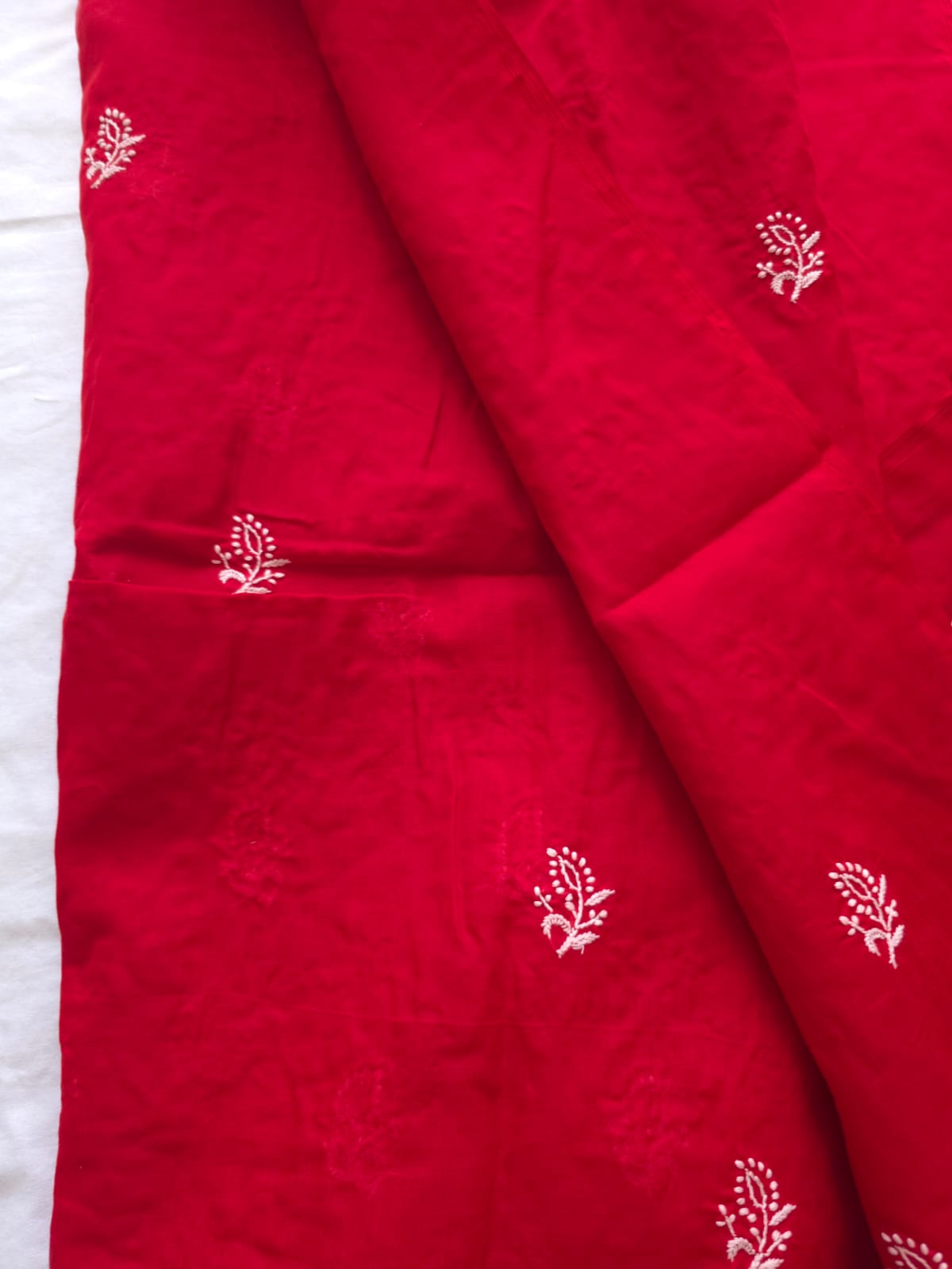 Red Cotton Kurta fabric with light chikanakari
