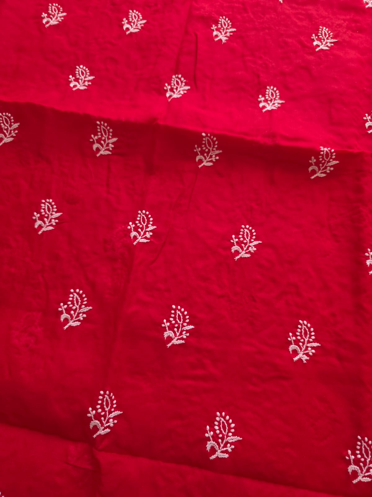 Red Cotton Kurta fabric with light chikanakari