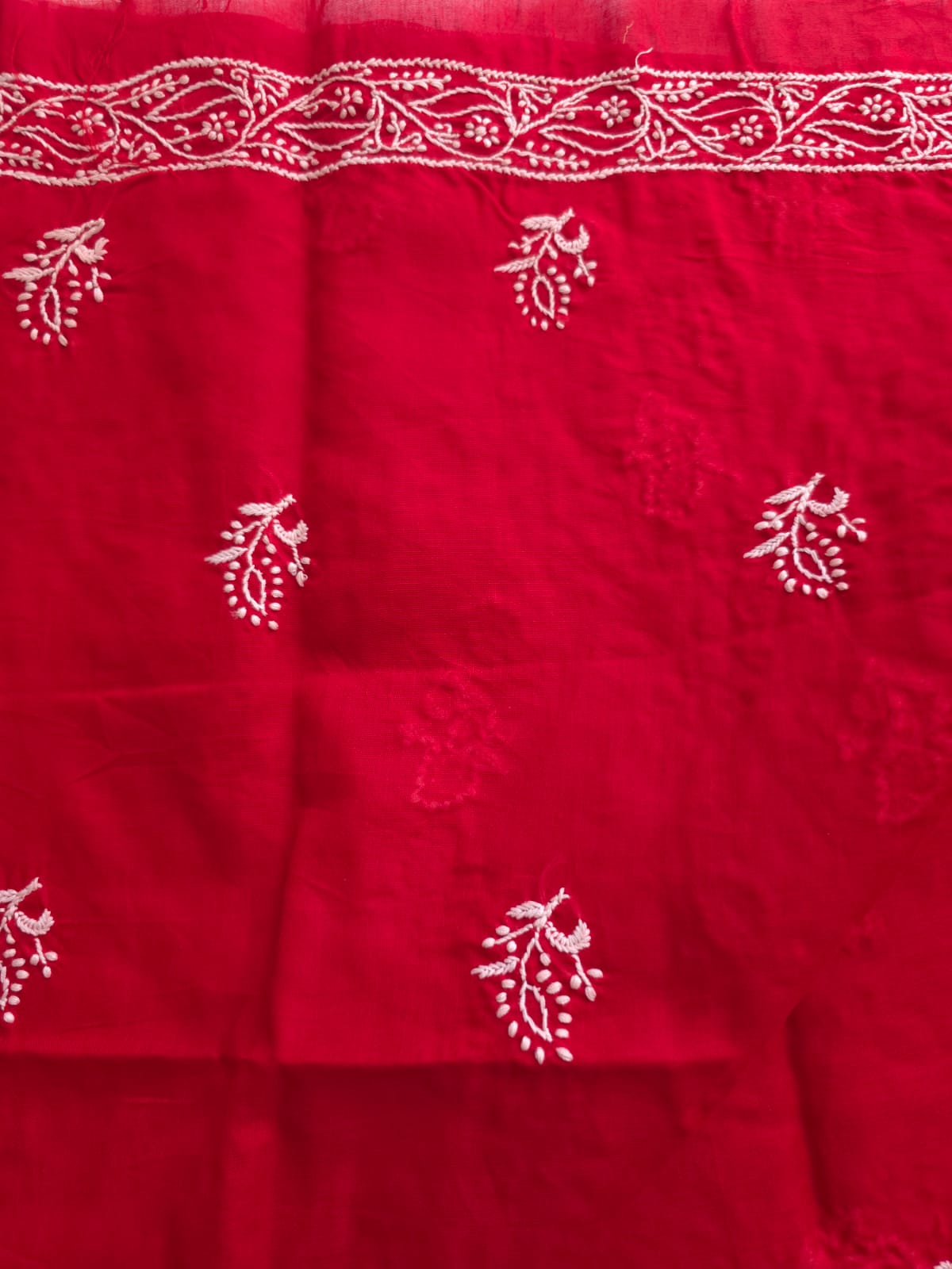Red Cotton Kurta fabric with light chikankari