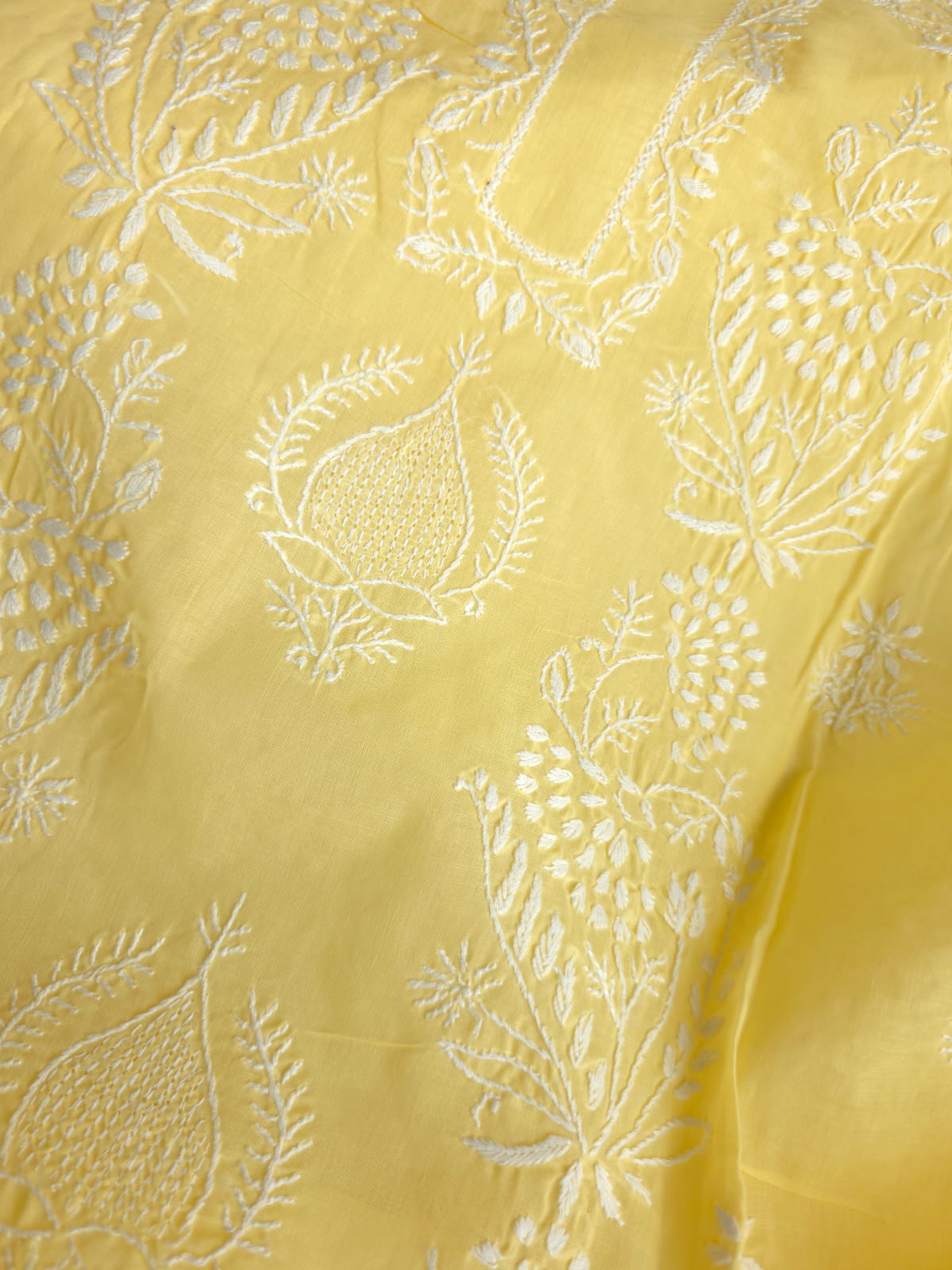 Lemon Cotton Kurta fabric with delicate chikankari and Jaaliwork