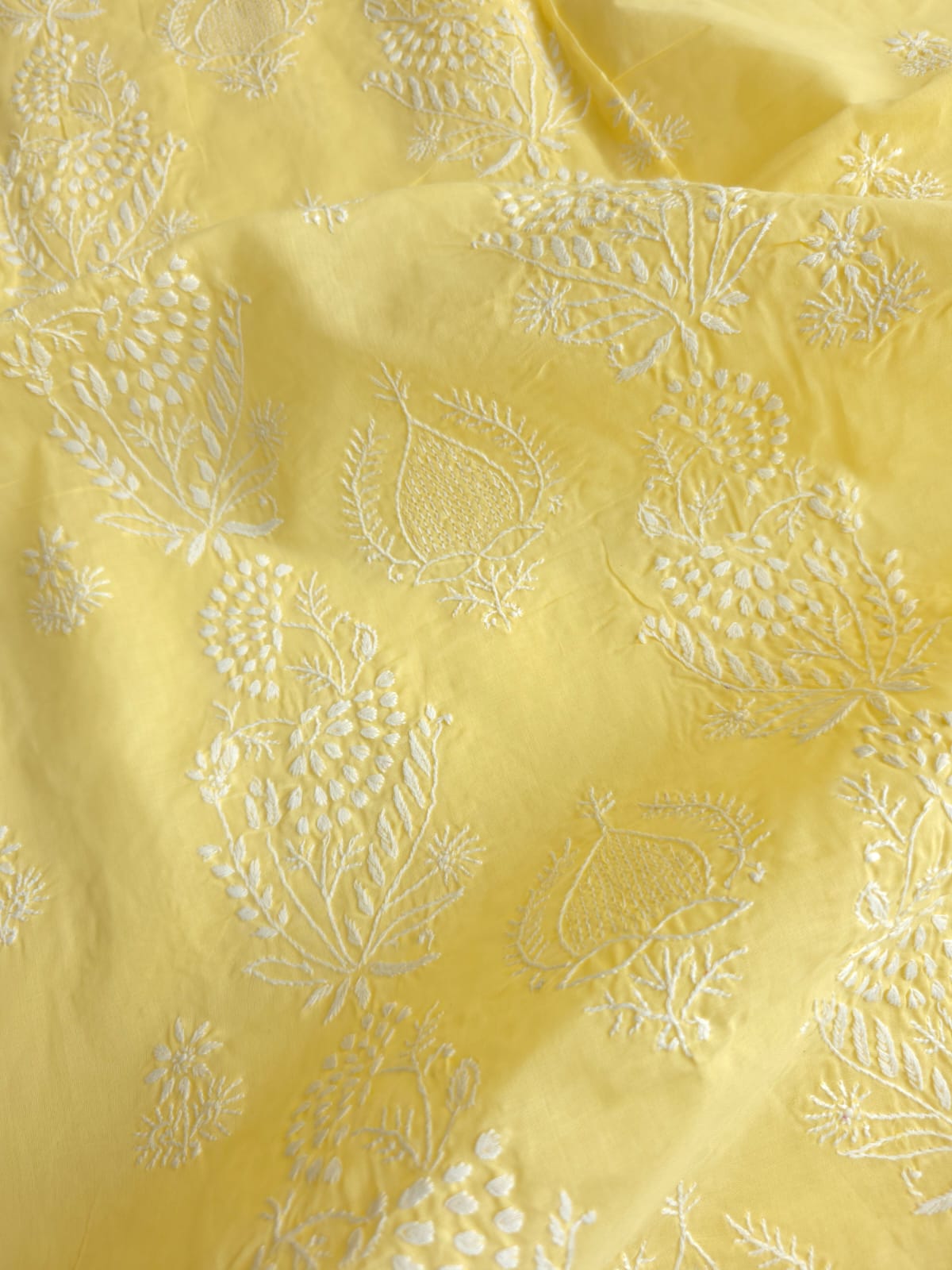 Lemon Cotton Kurta fabric with delicate chikankari and Jaaliwork