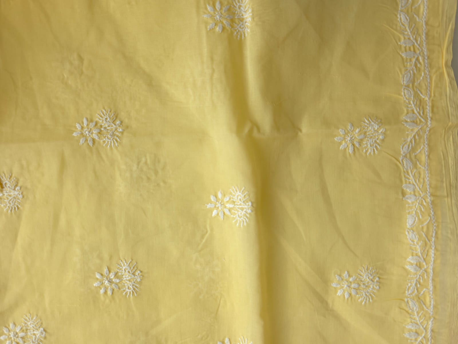 Lemon Cotton Kurta fabric with delicate chikankari and Jaaliwork