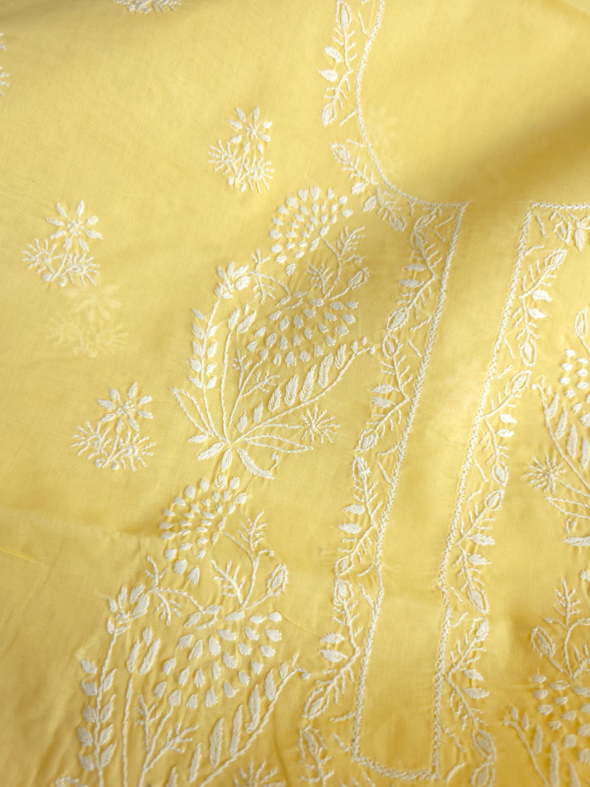 Lemon Cotton Kurta fabric with delicate chikankari and Jaaliwork