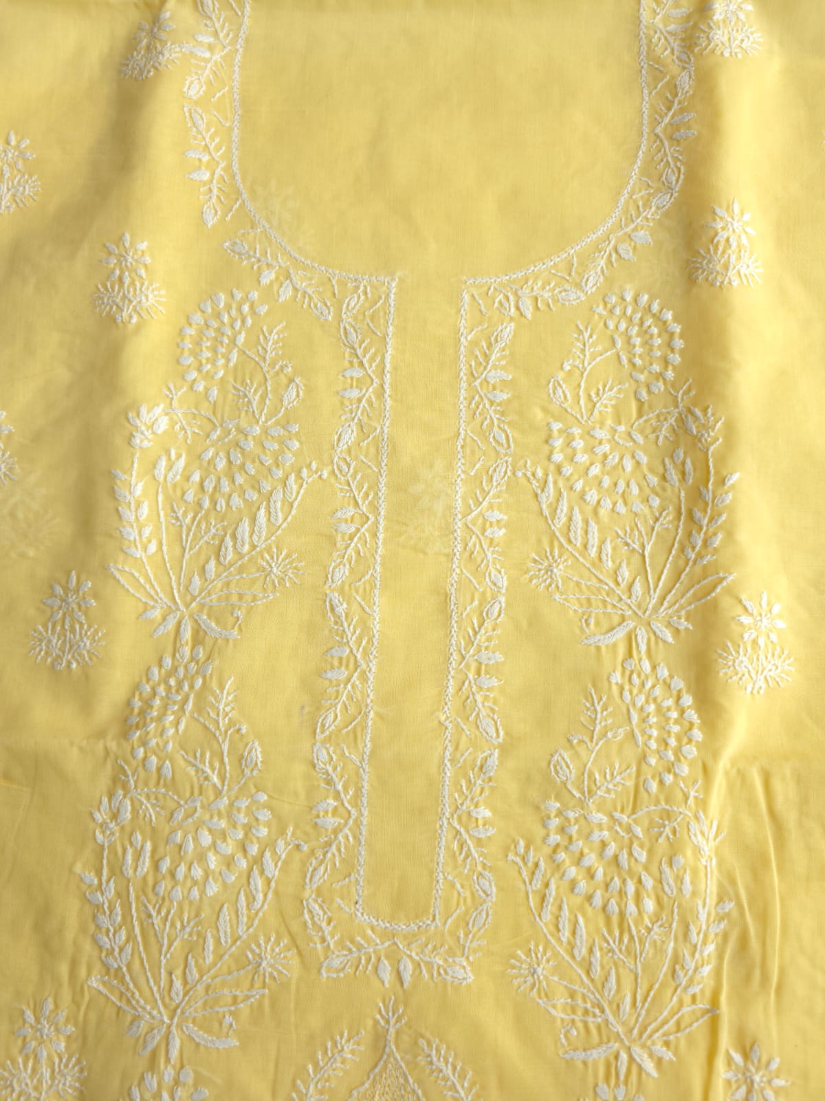 Lemon Cotton Kurta fabric with delicate chikankari and Jaaliwork
