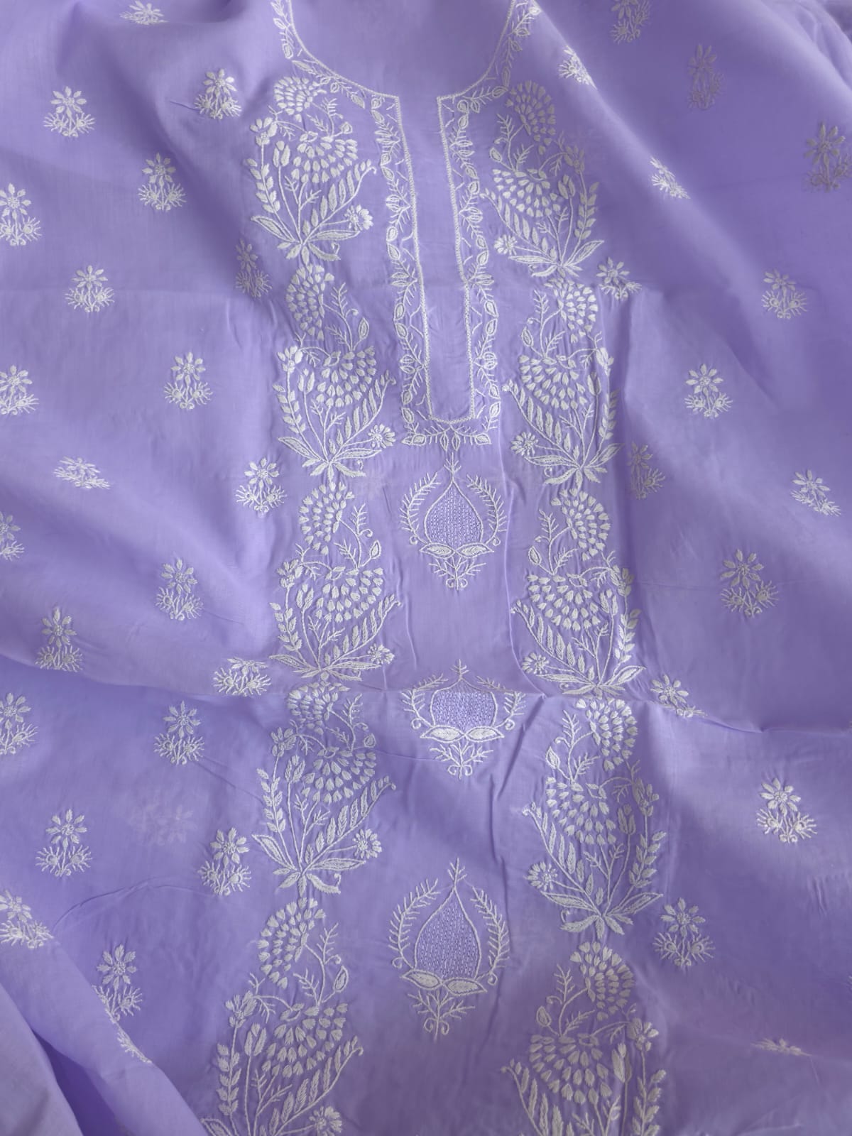 Lavender Cotton kurta fabric with Jaali
