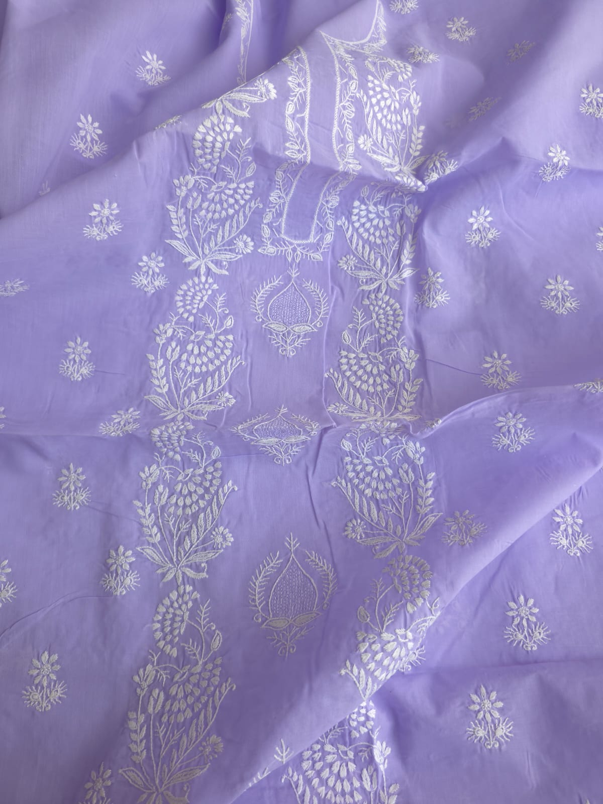 Lavender Cotton kurta fabric with Jaali