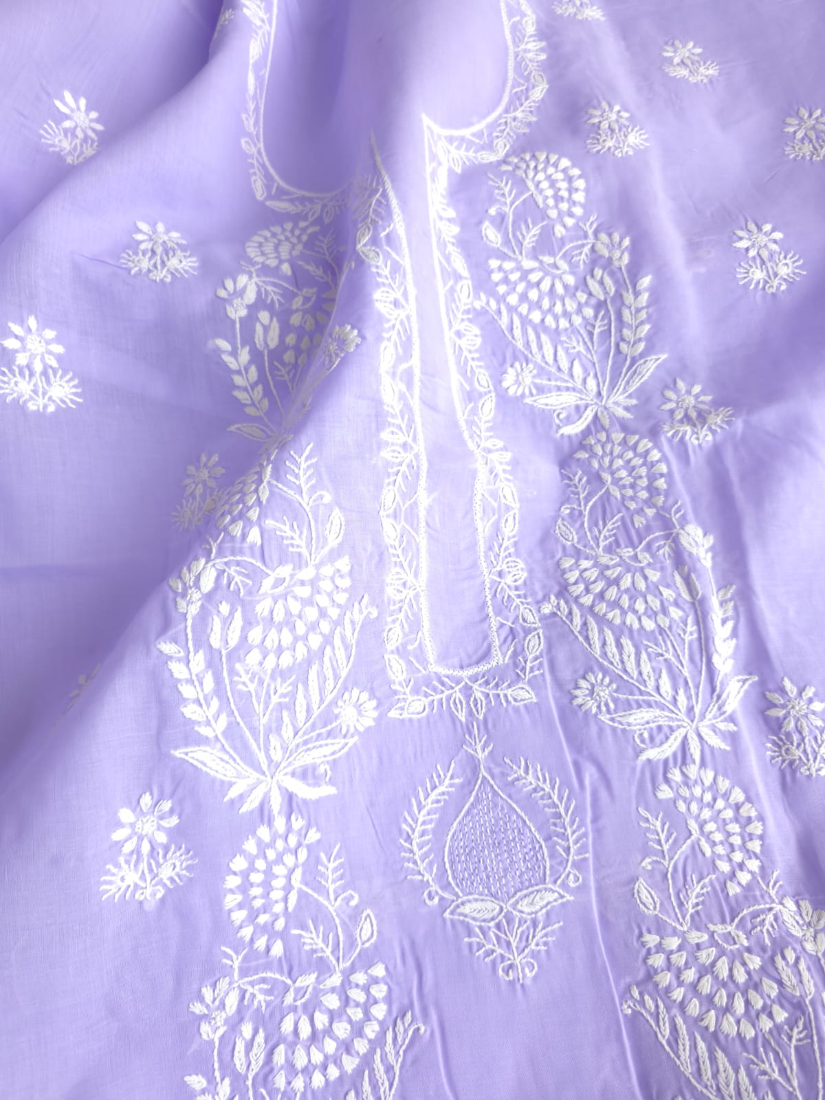 Lavender Cotton kurta fabric with Jaali
