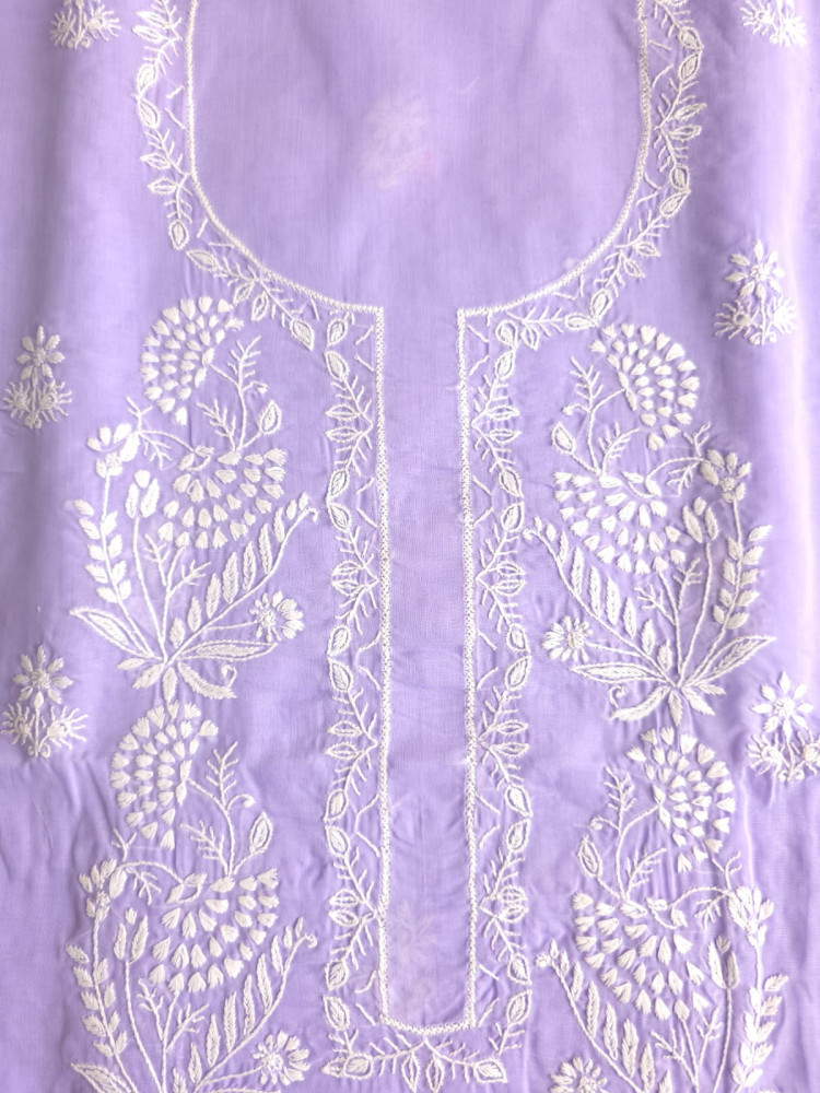 Image of Lavender Cotton kurta fabric with Jaali